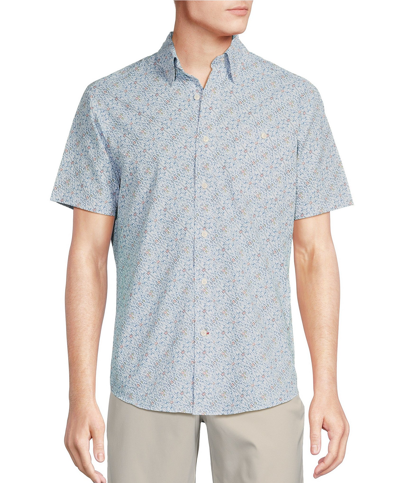 Cremieux Blue Label Big & Tall Performance Stretch Printed Seersucker Short Sleeve Woven Shirt