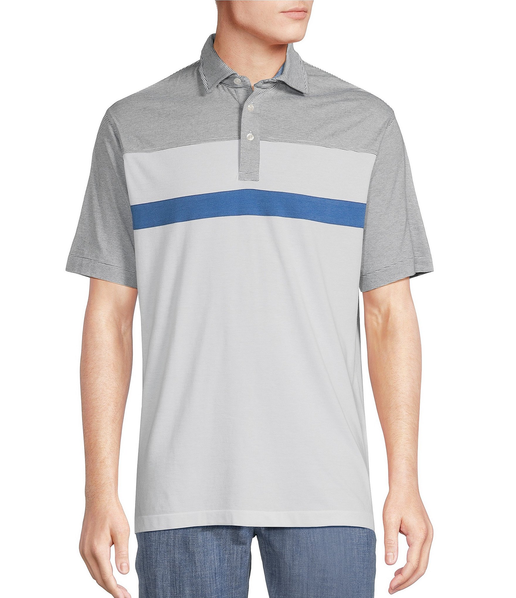 Cremieux Blue Label Block Island Collection Block Multi-Stripe Slub Jersey Short Sleeve Polo Shirt