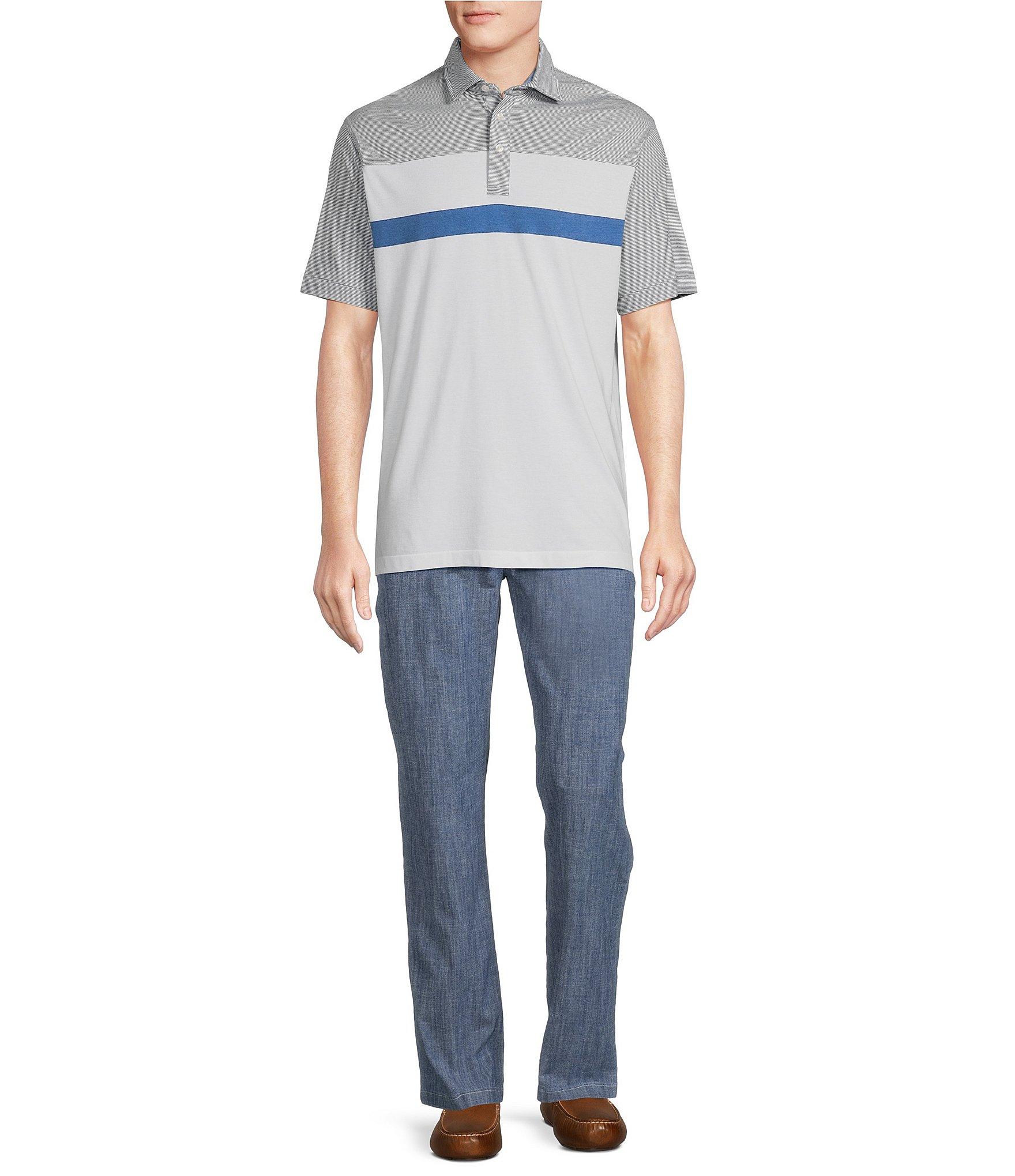 Cremieux Blue Label Block Island Collection Block Multi-Stripe Slub Jersey Short Sleeve Polo Shirt