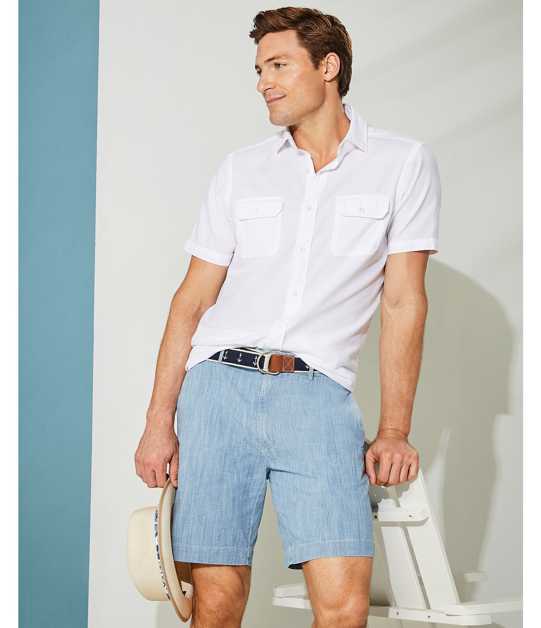 Cremieux Blue Label Block Island Collection Chambray Denim Madison Classic Fit 9#double; Inseam Shorts