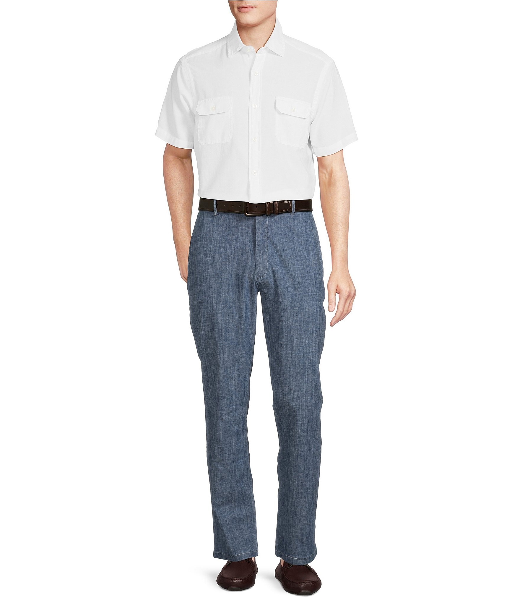 Cremieux Blue Label Block Island Collection Flat Front Chambray Pants