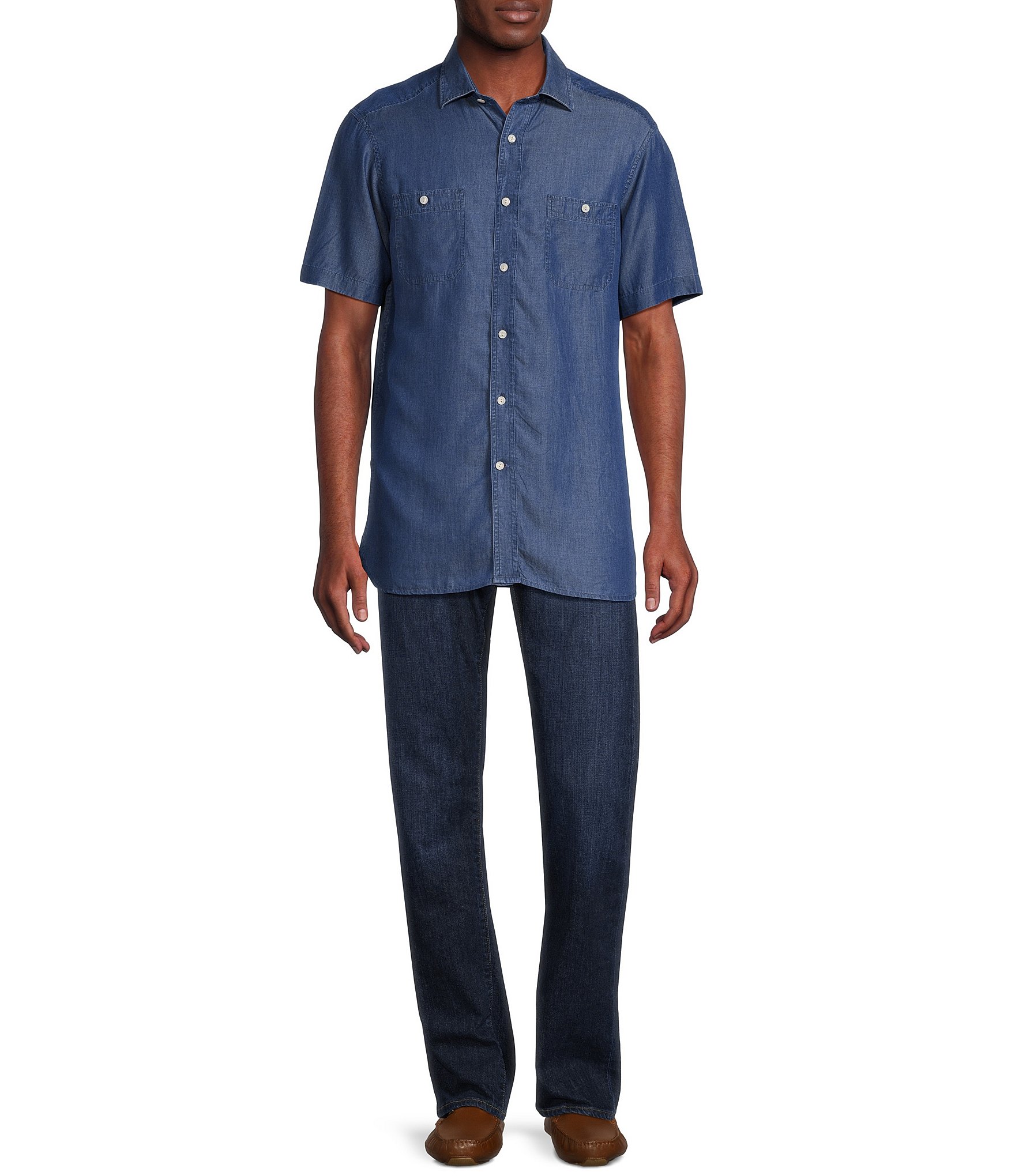 Cremieux Blue Label Block Island Collection Indigo Short Sleeve Woven Shirt