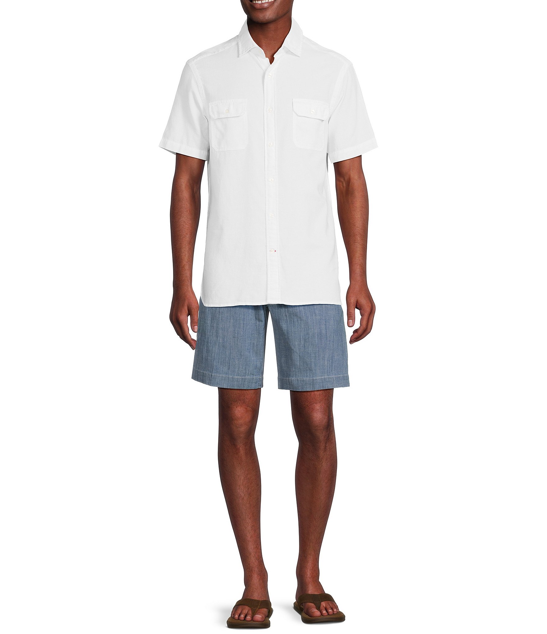 Cremieux Blue Label Block Island Collection Solid Short Sleeve Woven Shirt