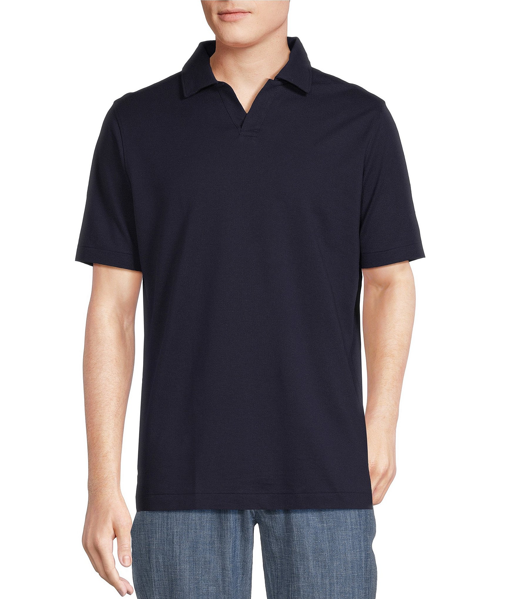 Cremieux Blue Label Block Island Collection Solid Waffle Short Sleeve Johnny Collar Polo Shirt