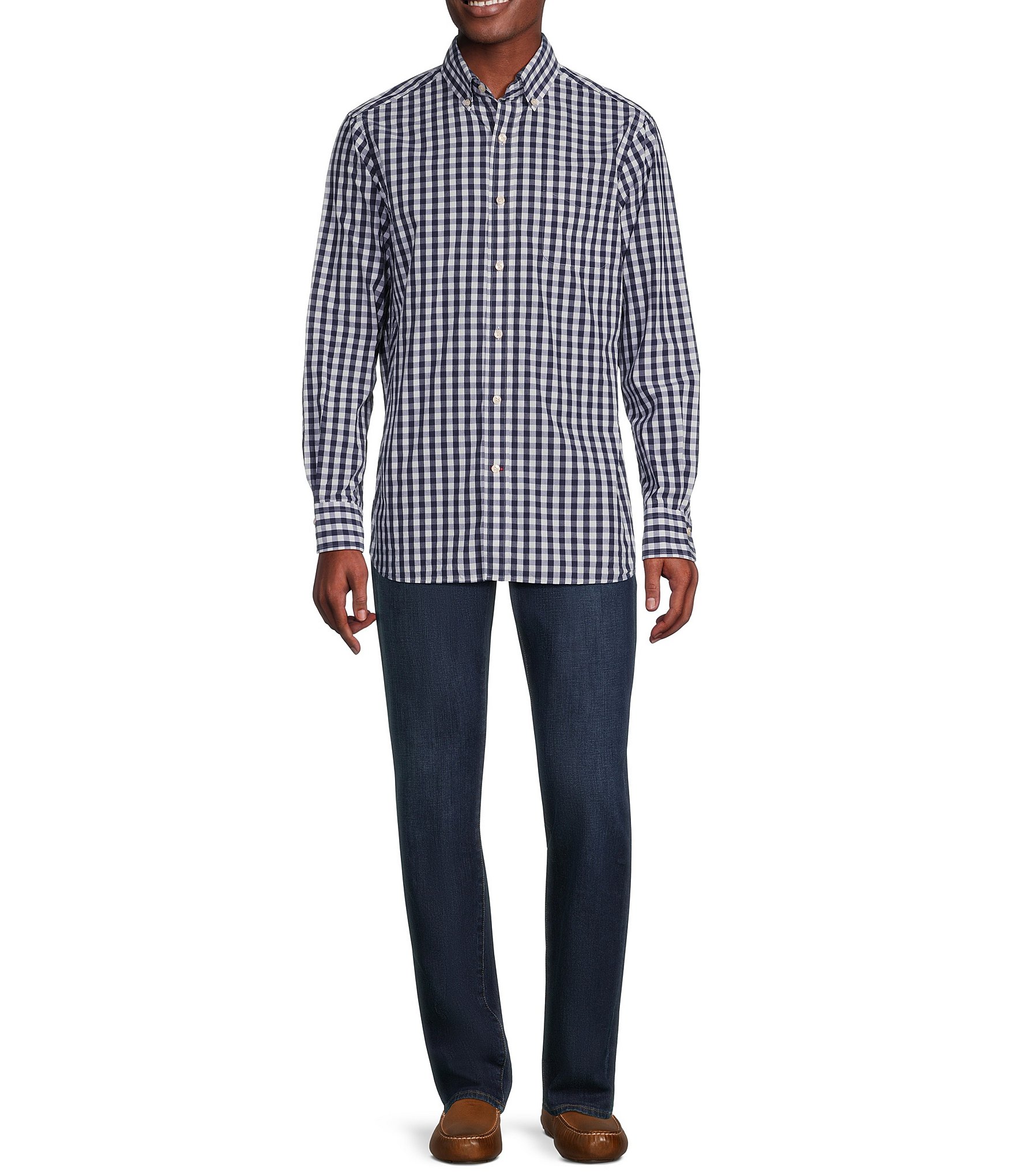 Cremieux Blue Label Classic Fit Capri Washed Gingham Poplin Long Sleeve Woven Shirt