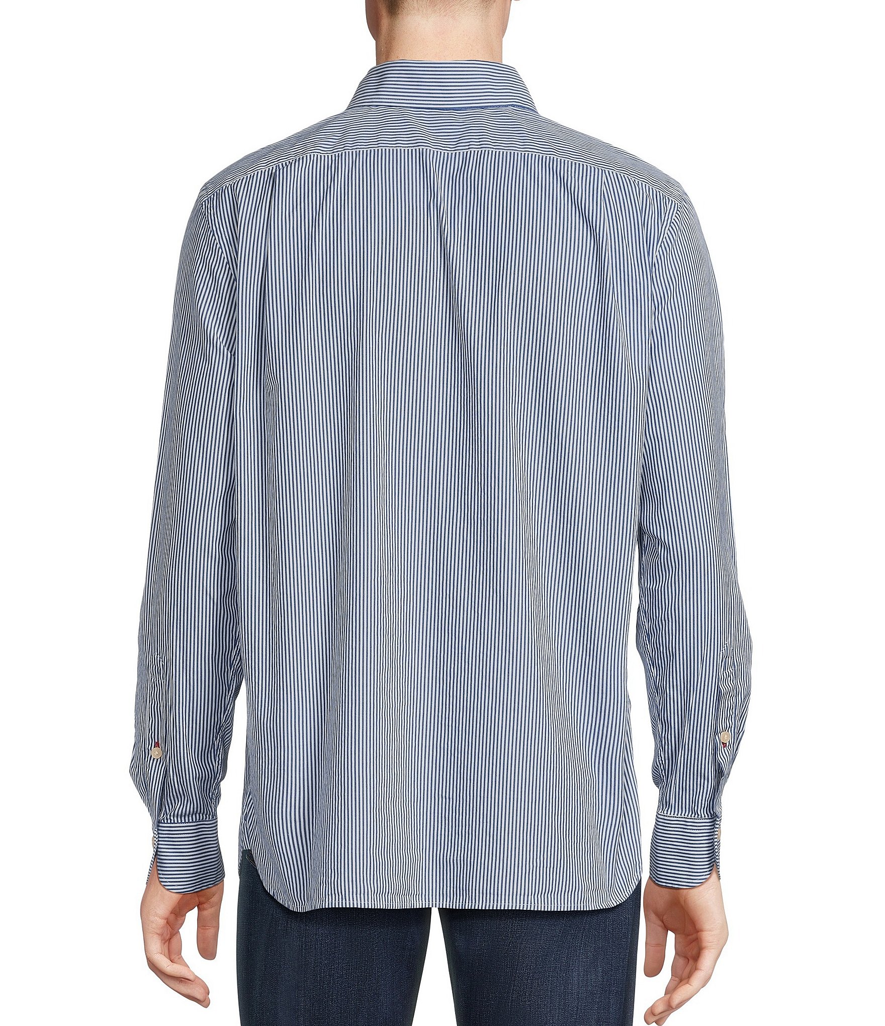 Cremieux Blue Label Classic Fit Capri Washed Mini Stripe Poplin Long Sleeve Woven Shirt