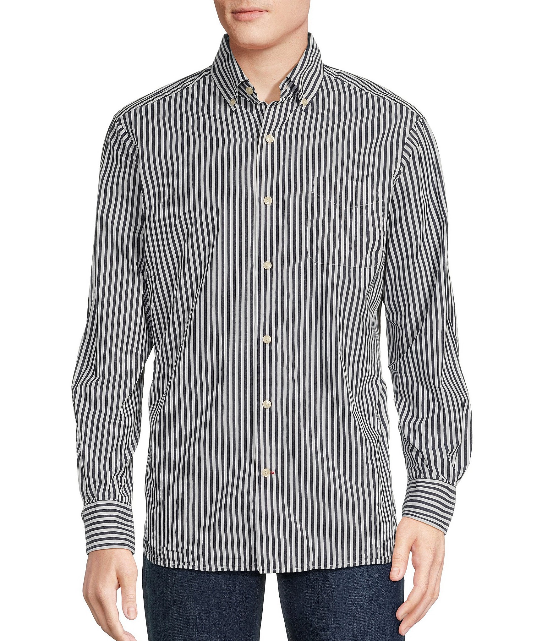 Cremieux Blue Label Classic Fit Capri Washed Stripe Poplin Long Sleeve ...