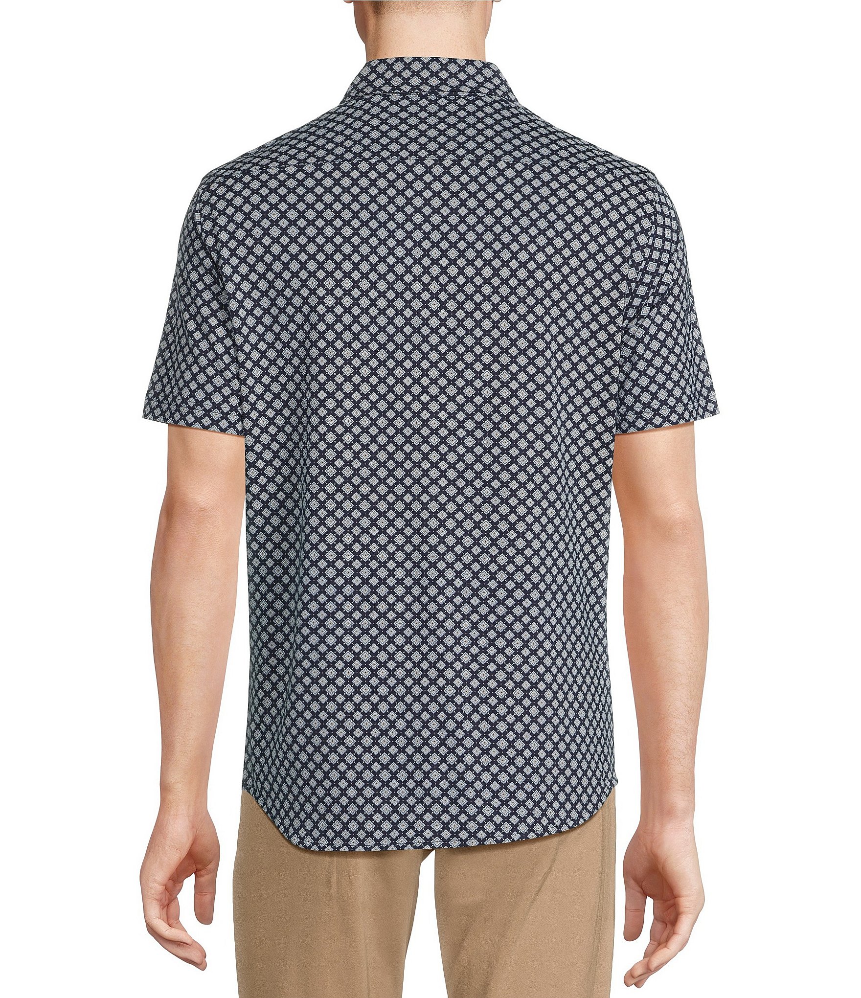 Cremieux Blue Label Classic Fit Medallion Print Short Sleeve Jersey Coatfront Shirt