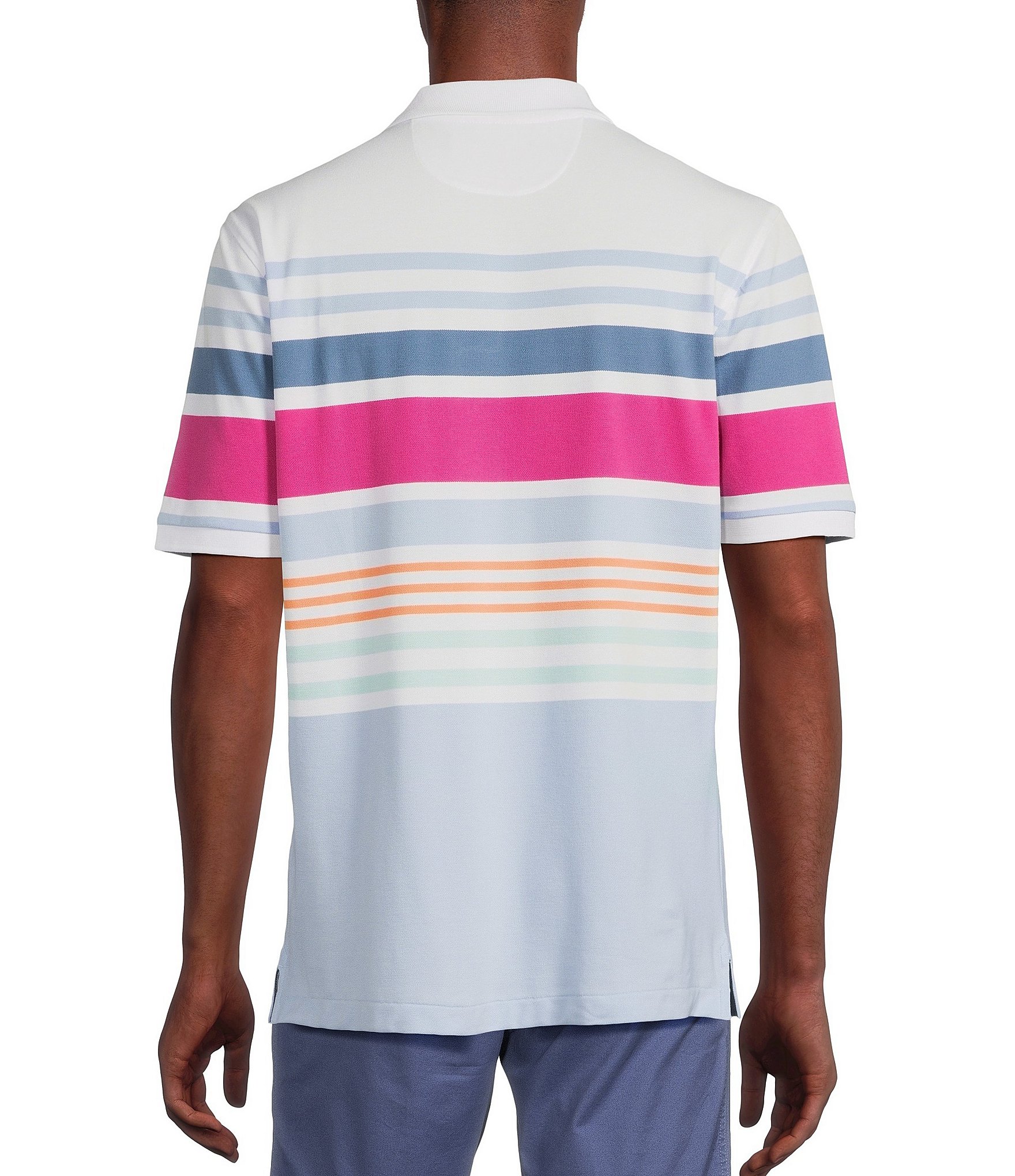 Cremieux Blue Label Classic Fit Multi Stripe Pique Short Sleeve Polo Shirt