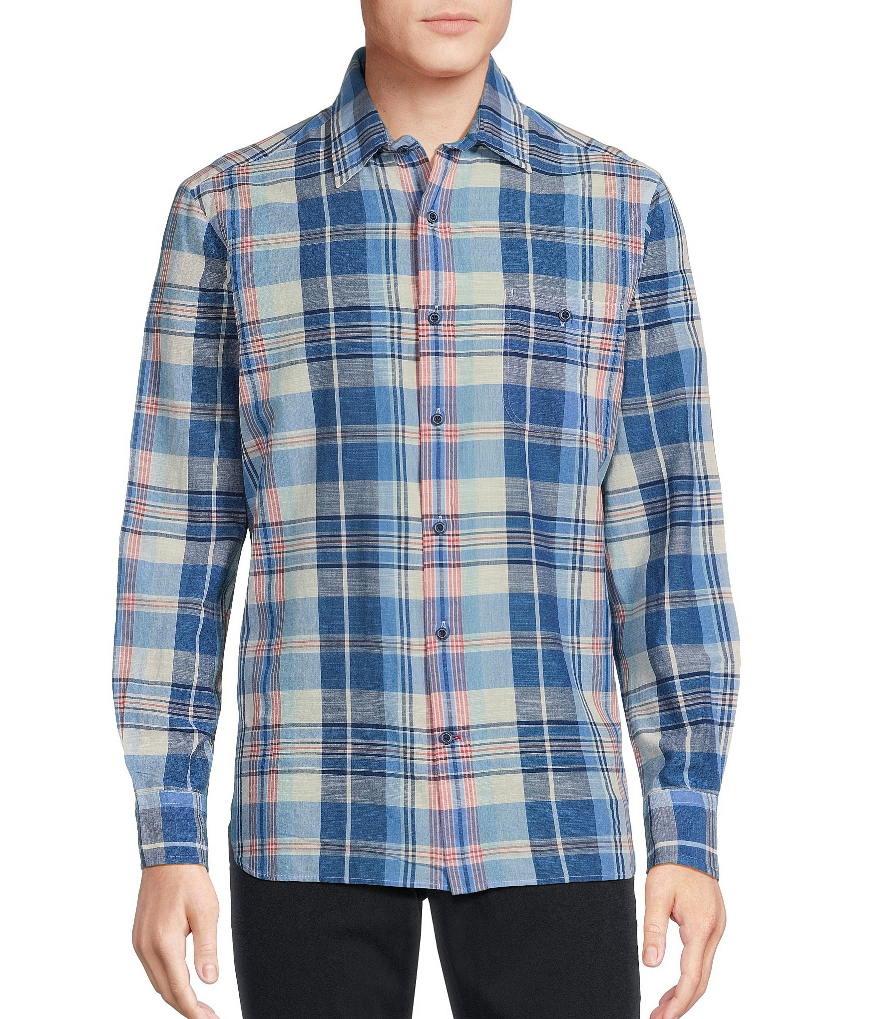 Cremieux Blue Label Color Washed Plaid Poplin Long Sleeve Woven Shirt