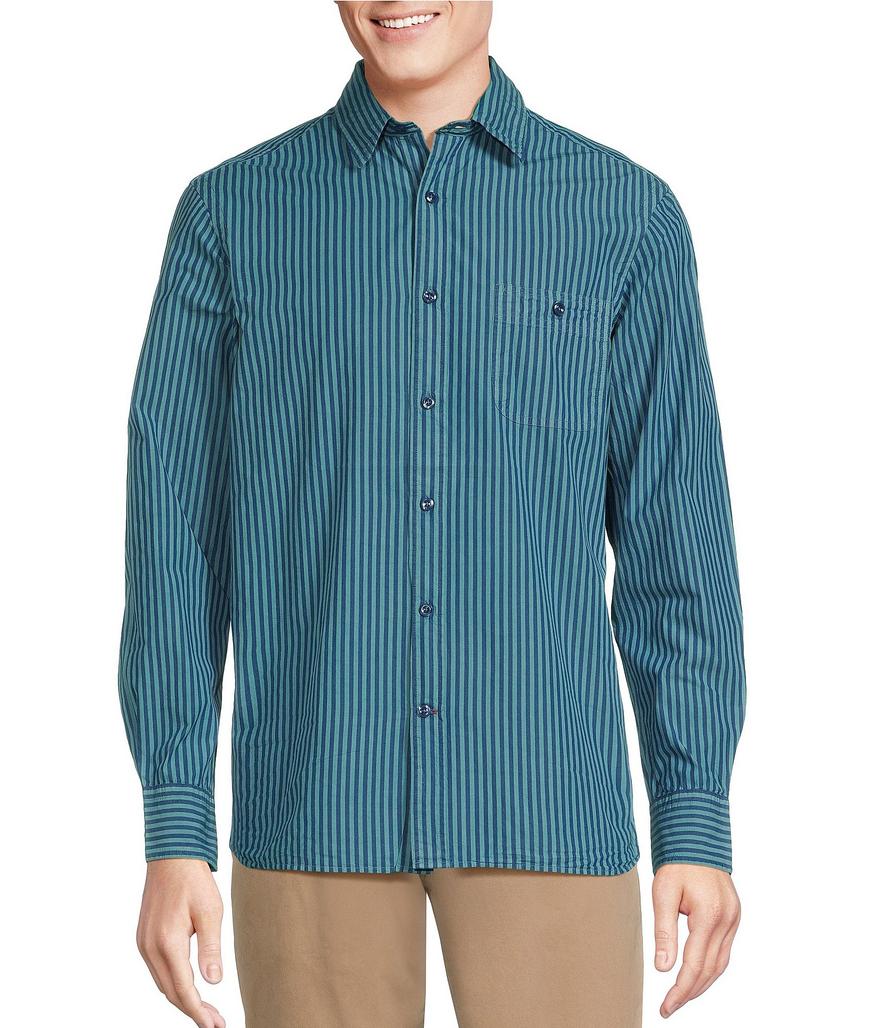 Cremieux Blue Label Color Washed Striped Poplin Long Sleeve Woven Shirt