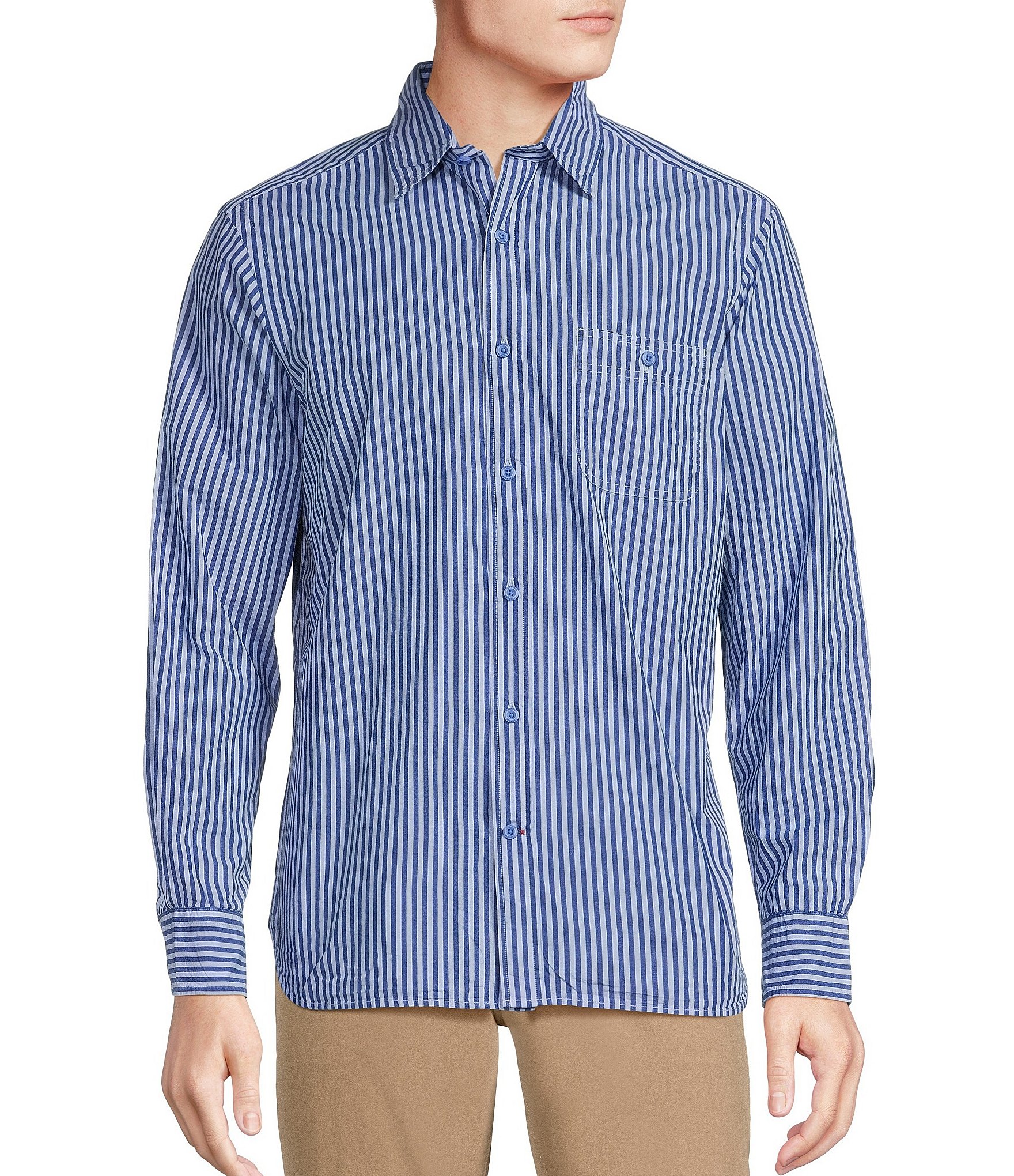 Cremieux Blue Label Color Washed Striped Poplin Long Sleeve Woven Shirt ...