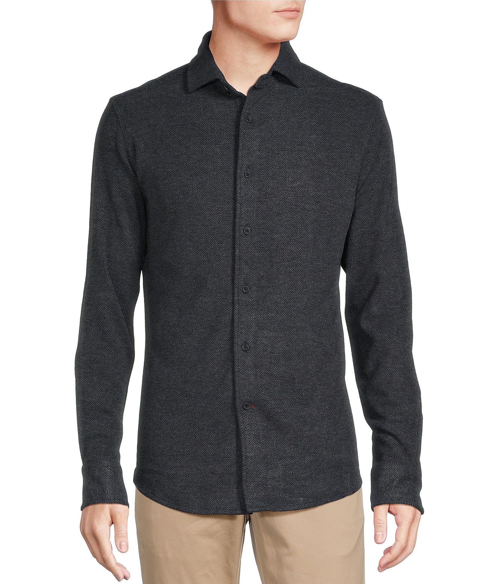 Cremieux Blue Label Double Knit Long Sleeve Jacquard Coatfront Shirt