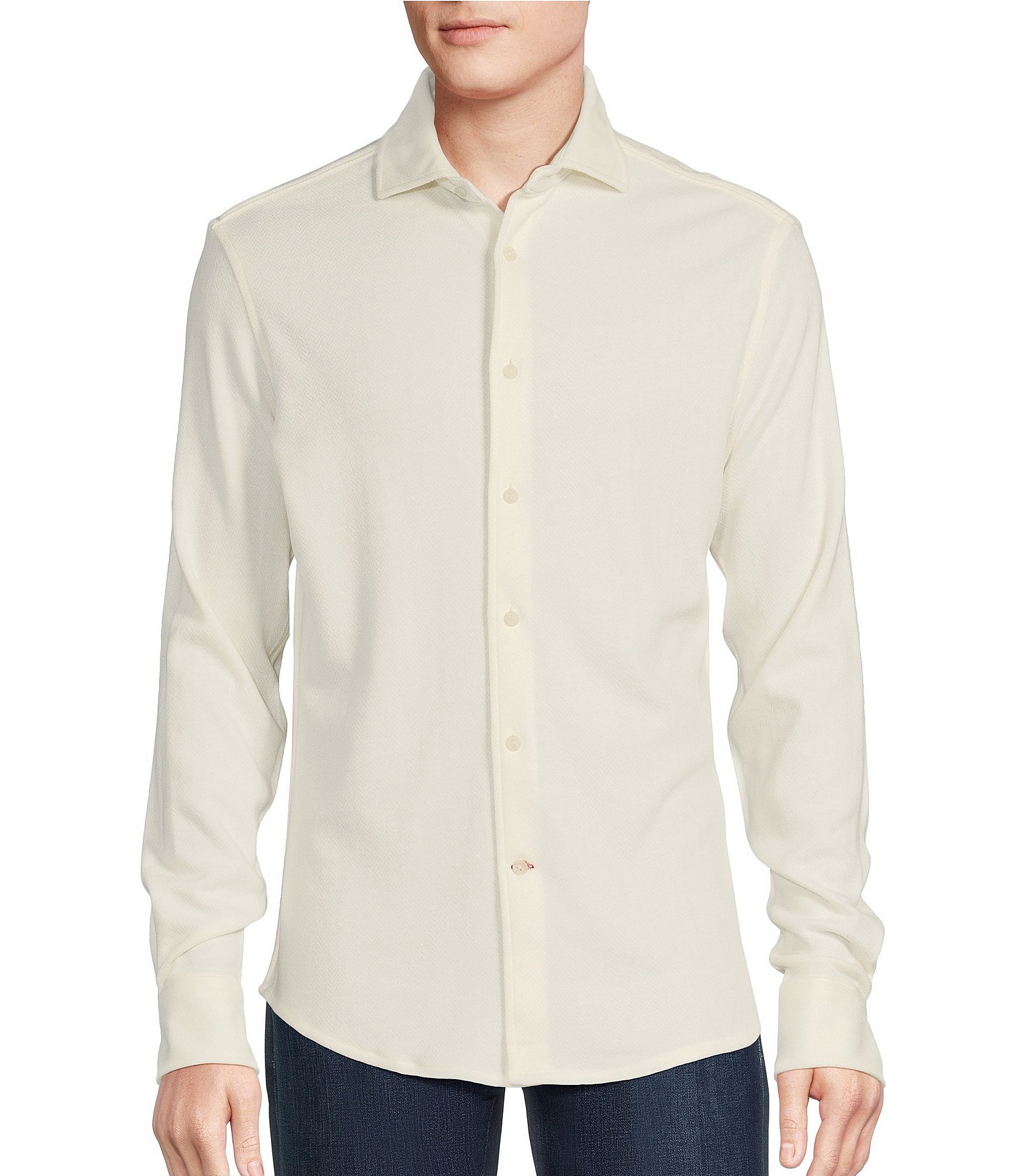 Cremieux Blue Label Double Knit Long Sleeve Jacquard Coatfront Shirt ...