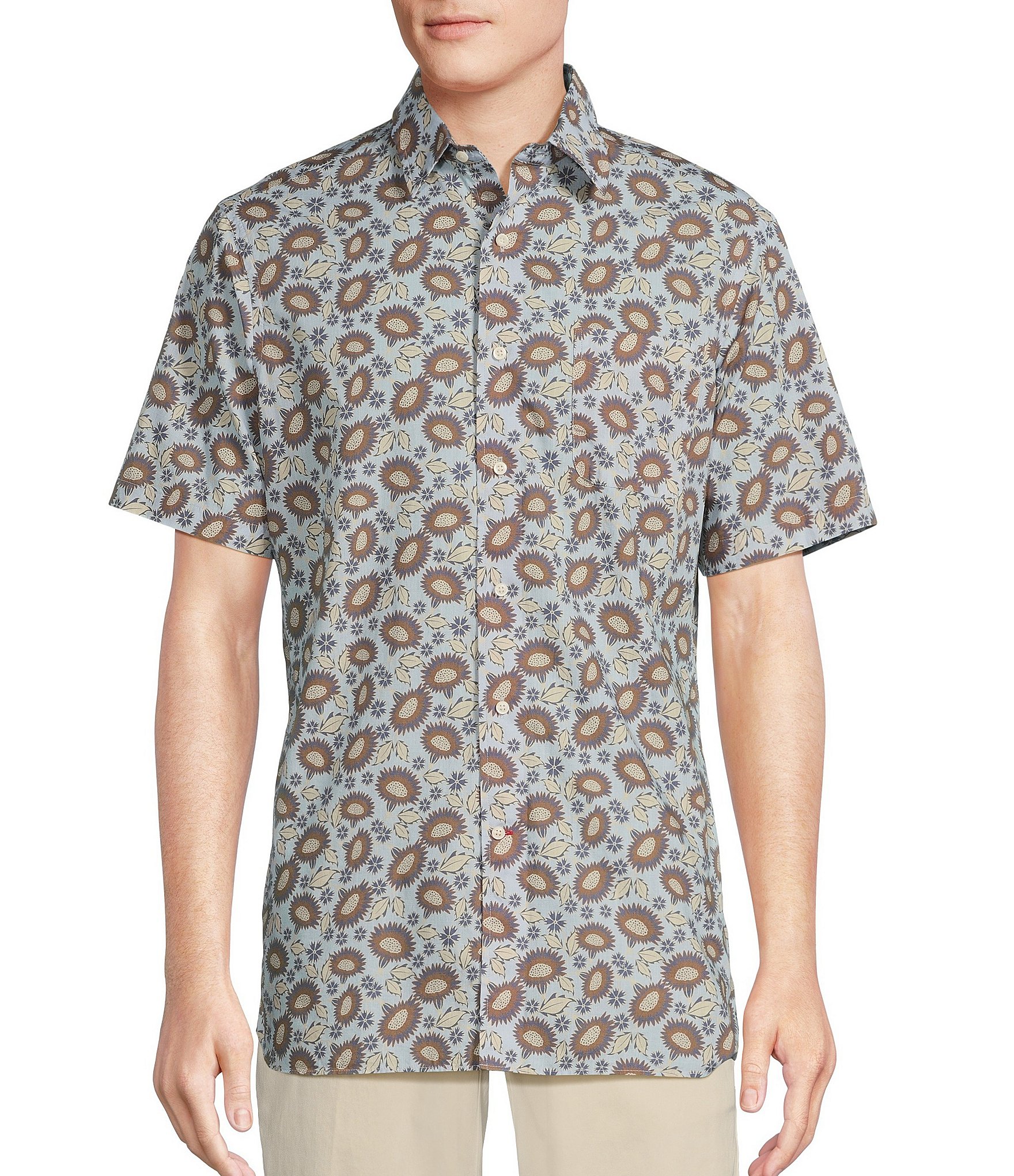 Cremieux Blue Label Floral Slub Poplin Print Short Sleeve Woven Shirt