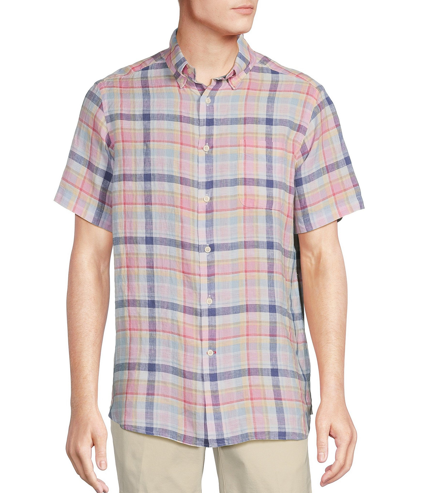 Cremieux Blue Label French Linen Collection Plaid Short Sleeve Woven Shirt