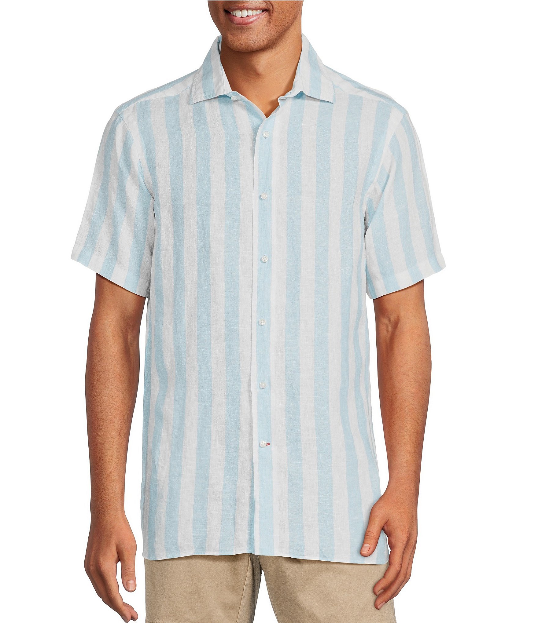 Cremieux Blue Label French Linen Collection Striped Short Sleeve Woven ...