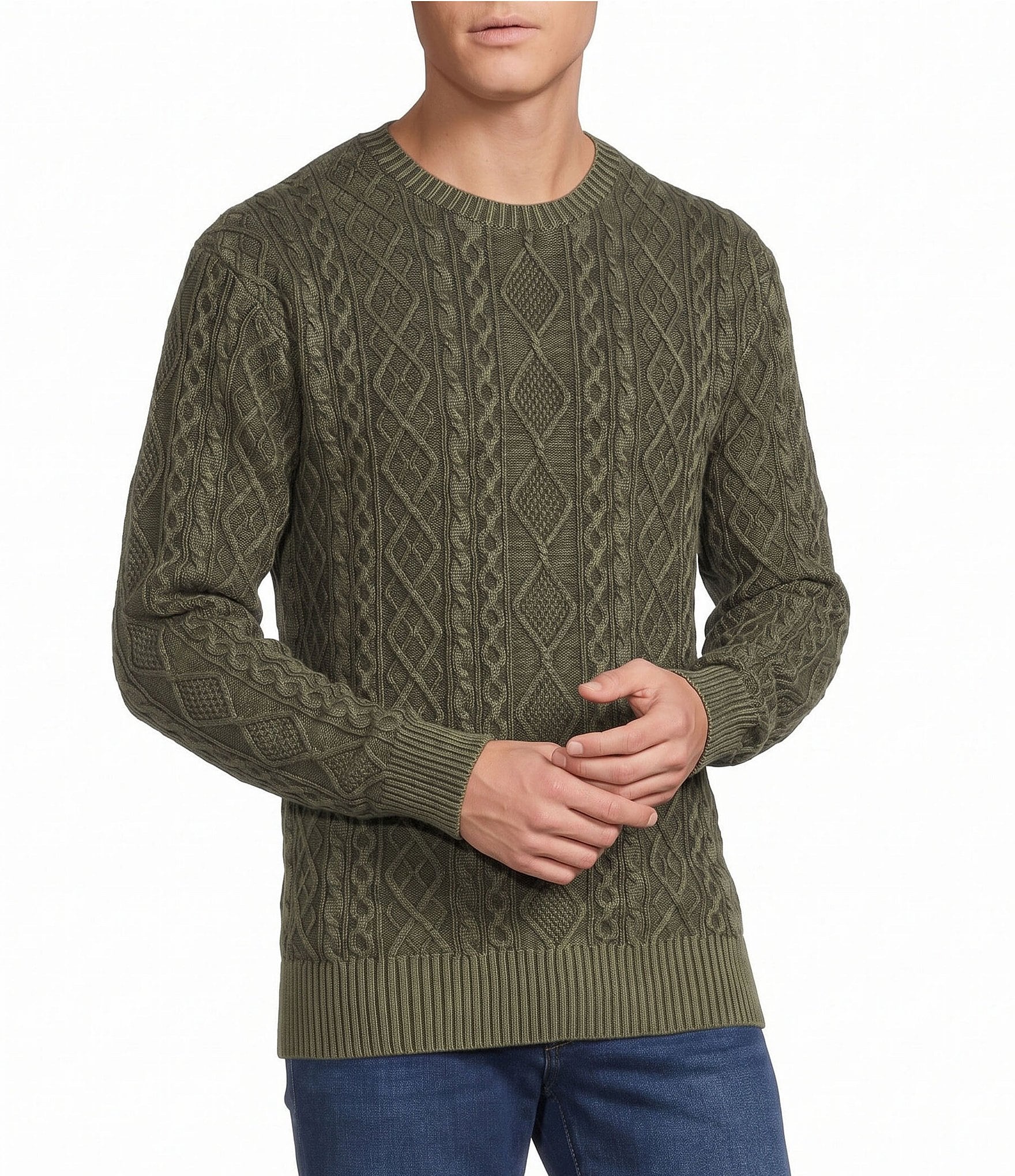 Cremieux Blue Label Garment Dyed Cable Crew Sweater