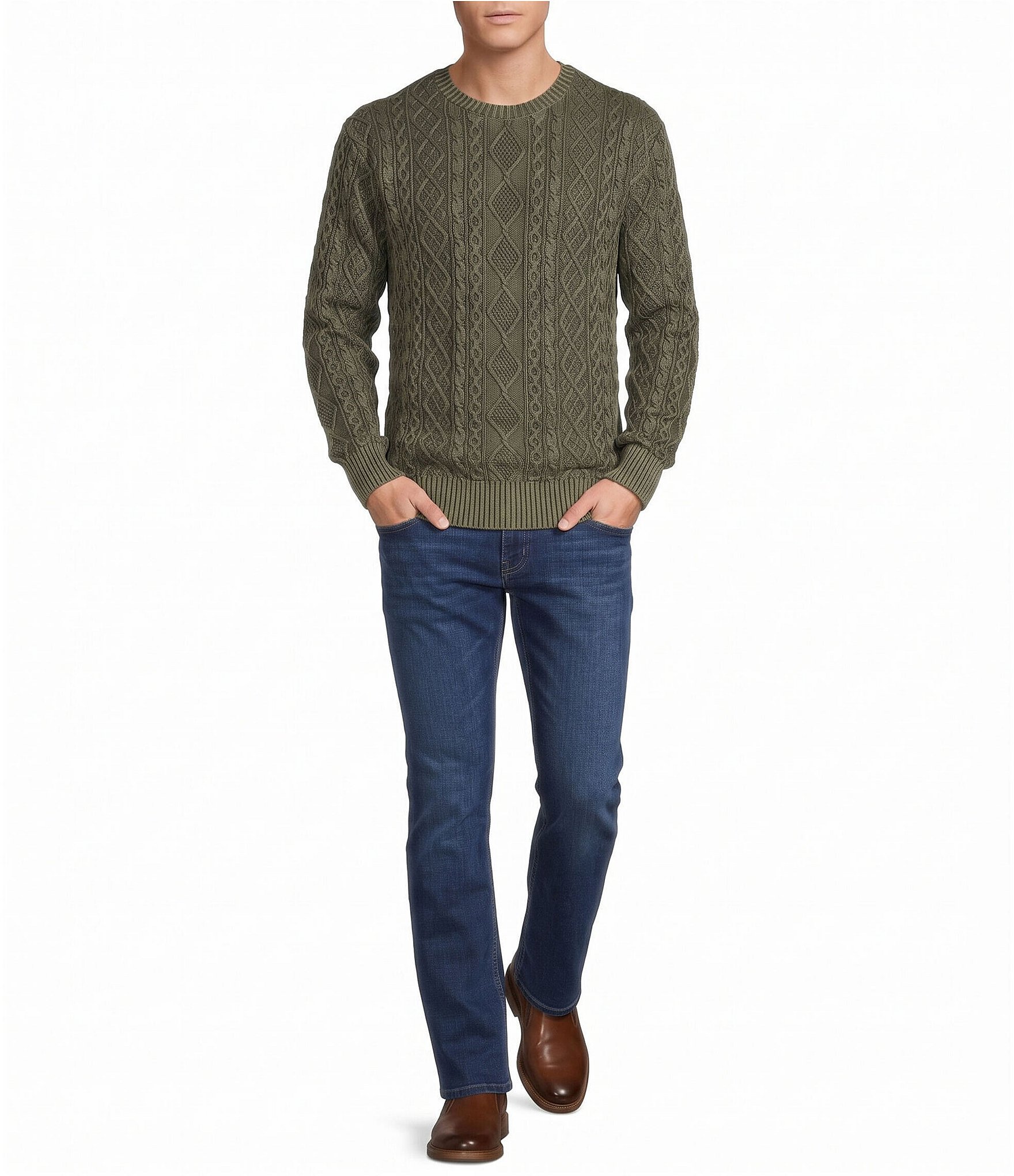 Cremieux Blue Label Garment Dyed Cable Crew Sweater