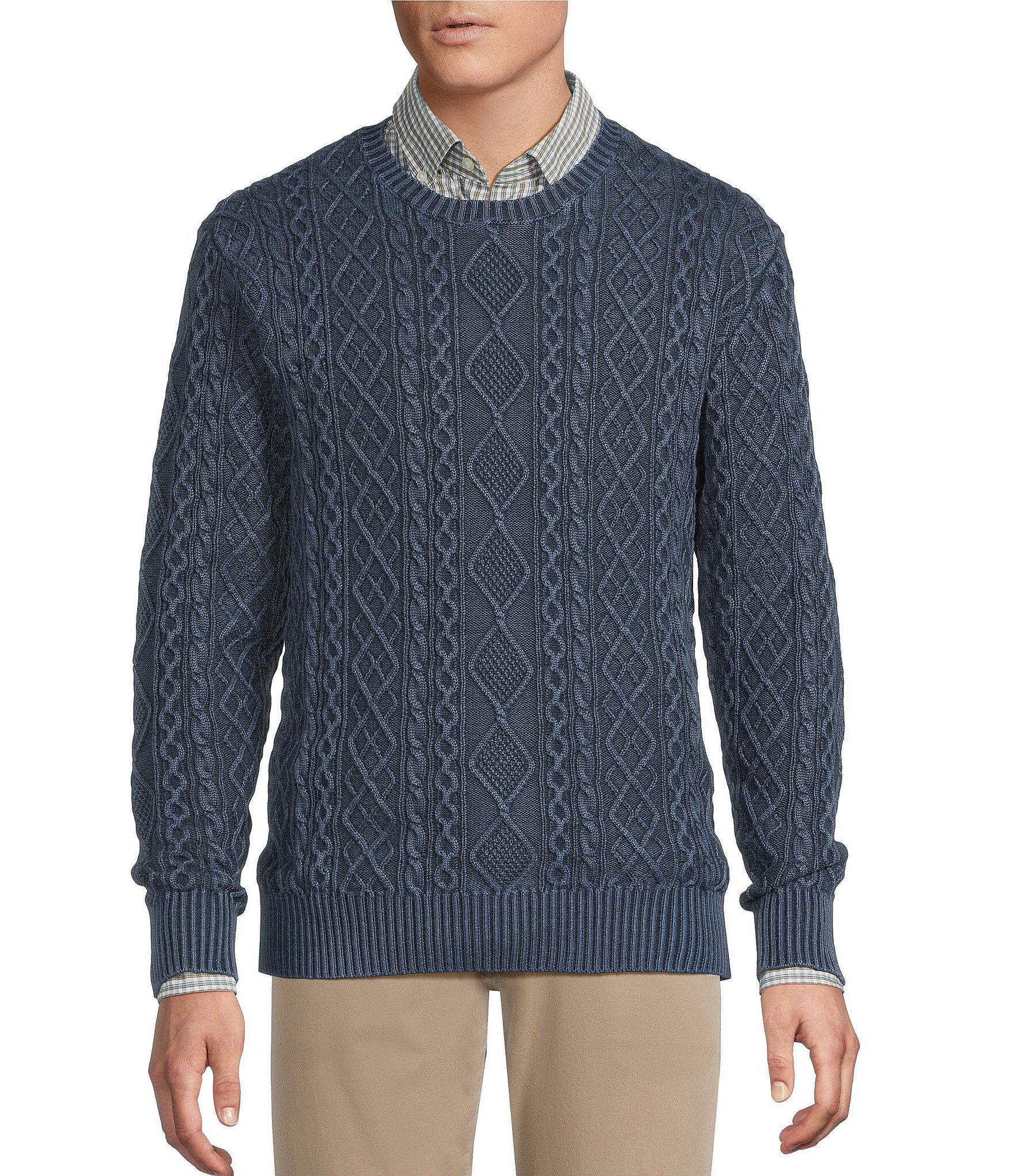 Cremieux Blue Label Garment Dyed Cable Crew Sweater
