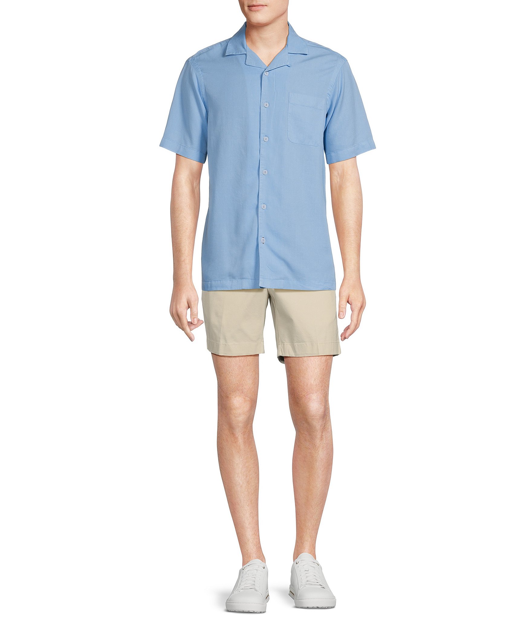 Cremieux Blue Label Garment Dyed Lyocell Twill Short Sleeve Woven Camp Shirt