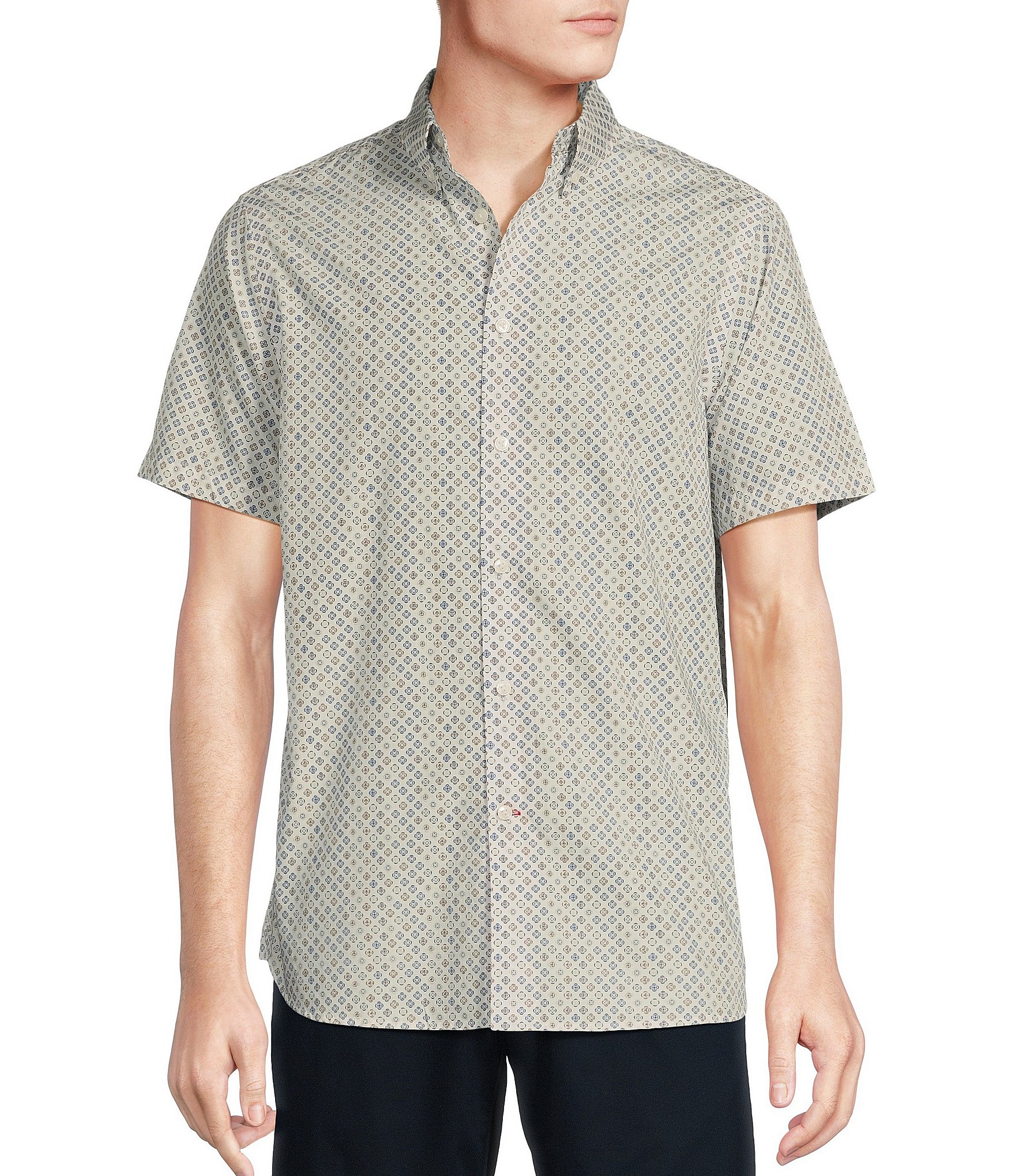 Cremieux Blue Label Geometric Print Cotton Poplin Short Sleeve Woven ...