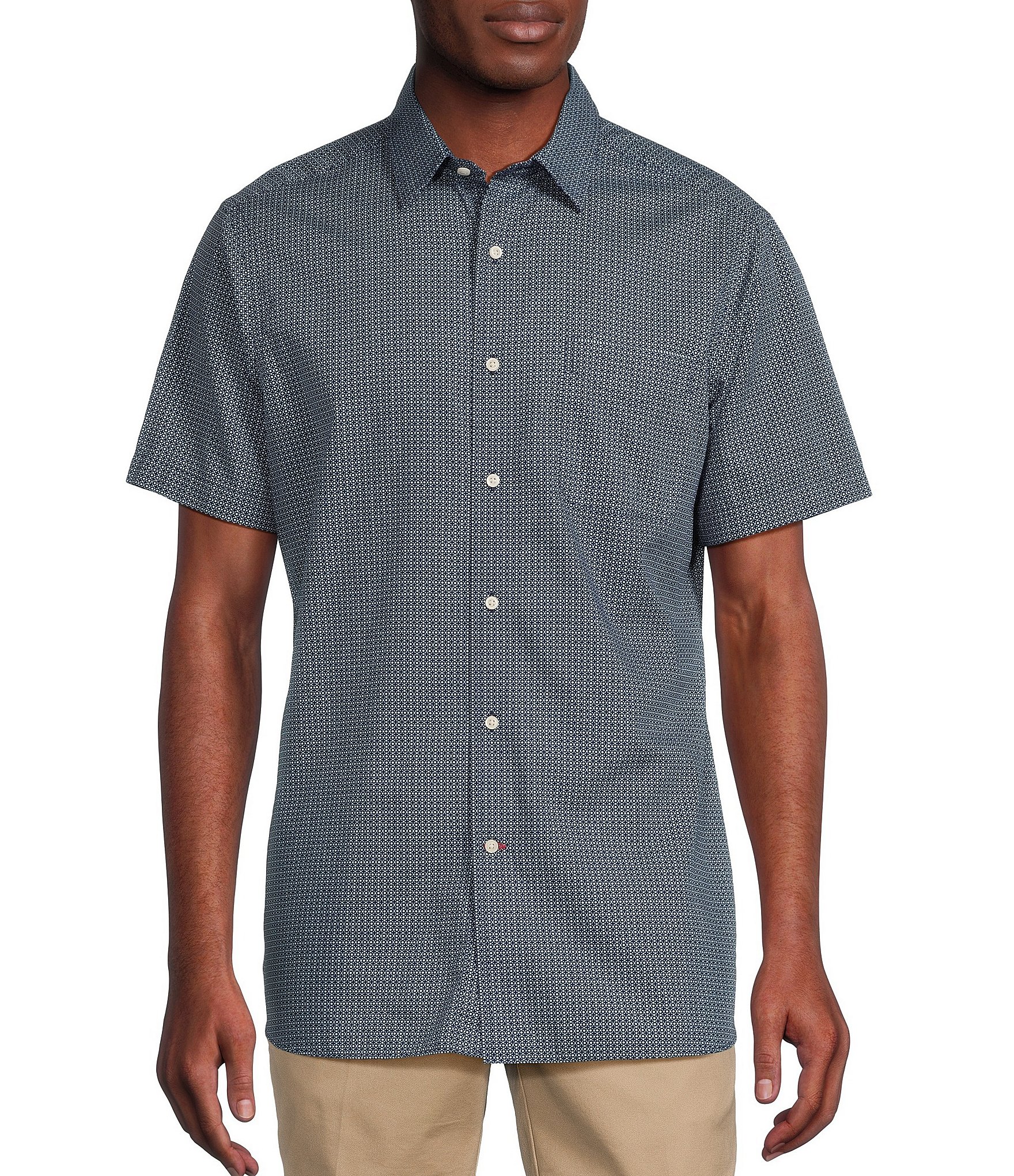 Cremieux Blue Label Geometric Slub Poplin Print Short Sleeve Woven Shirt