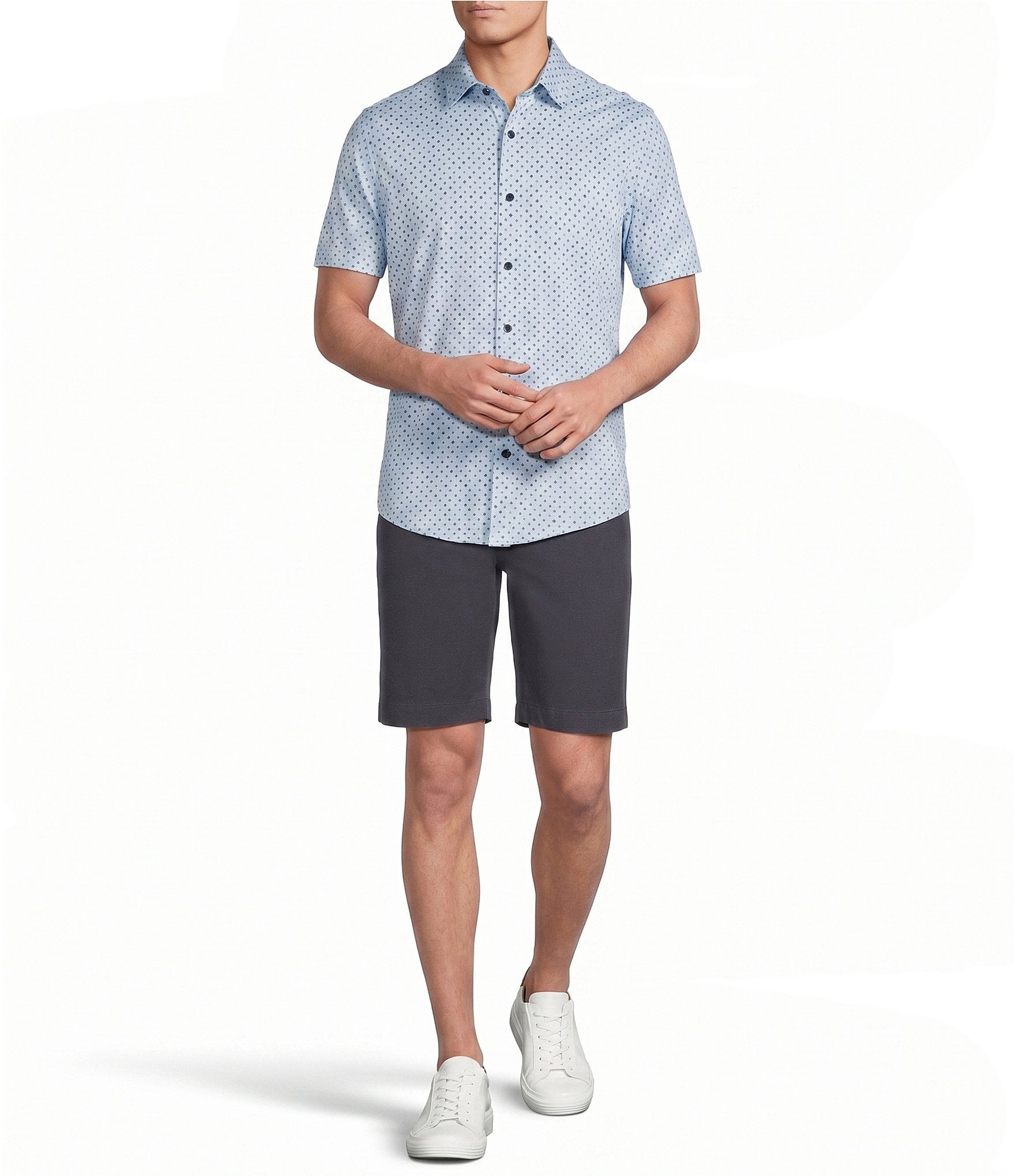 Cremieux Blue Label Geometric Square Print Short Sleeve Coat Front Shirt