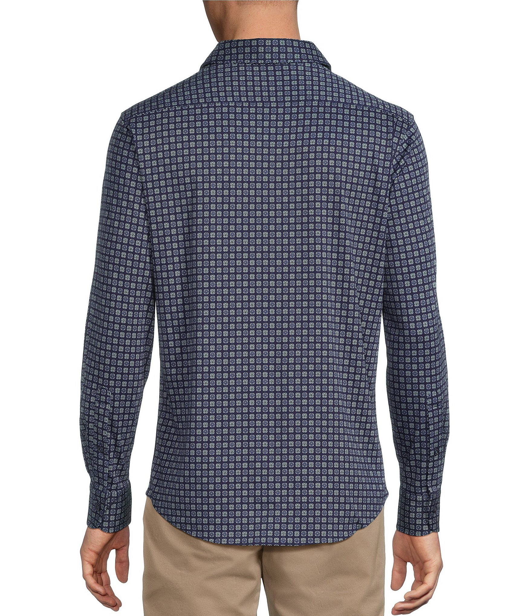 Cremieux Blue Label Interlock Coat Front Long Sleeve Geometric Print Knit Shirt