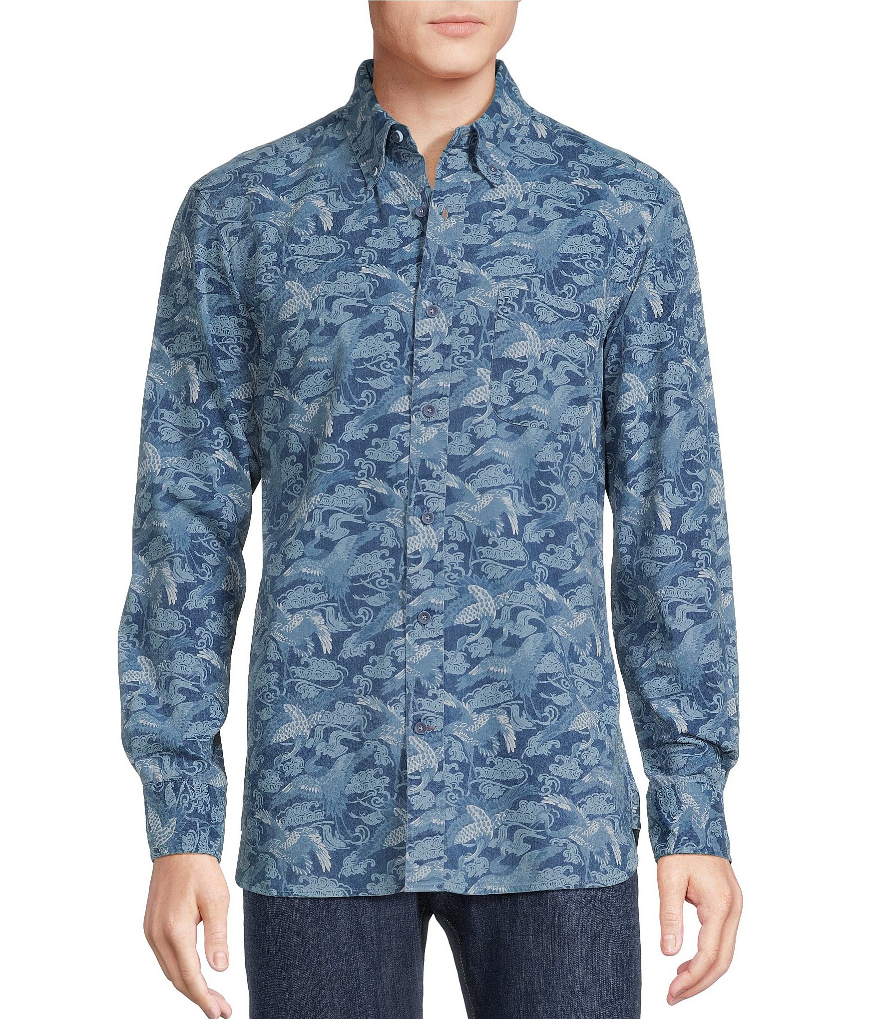 Cremieux Blue Label Kyoto Collection Indigo Print Long Sleeve Woven Shirt