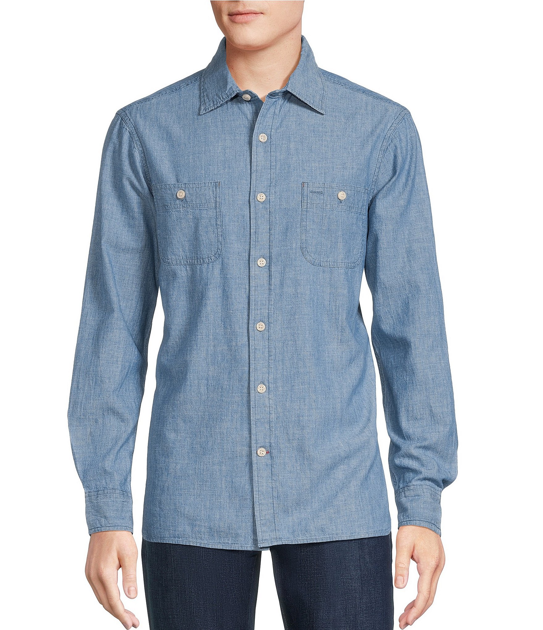 Cremieux Blue Label Kyoto Collection Solid Cotton Chambray Long Sleeve ...