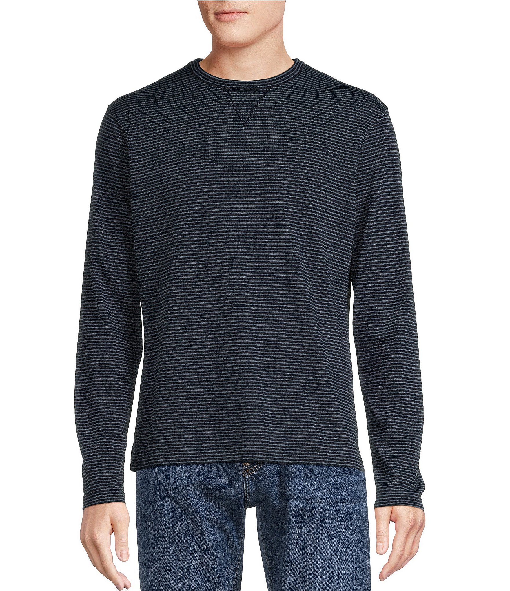 Cremieux Blue Label Long Sleeve Double Knit Stripe Crew Neck T-Shirt