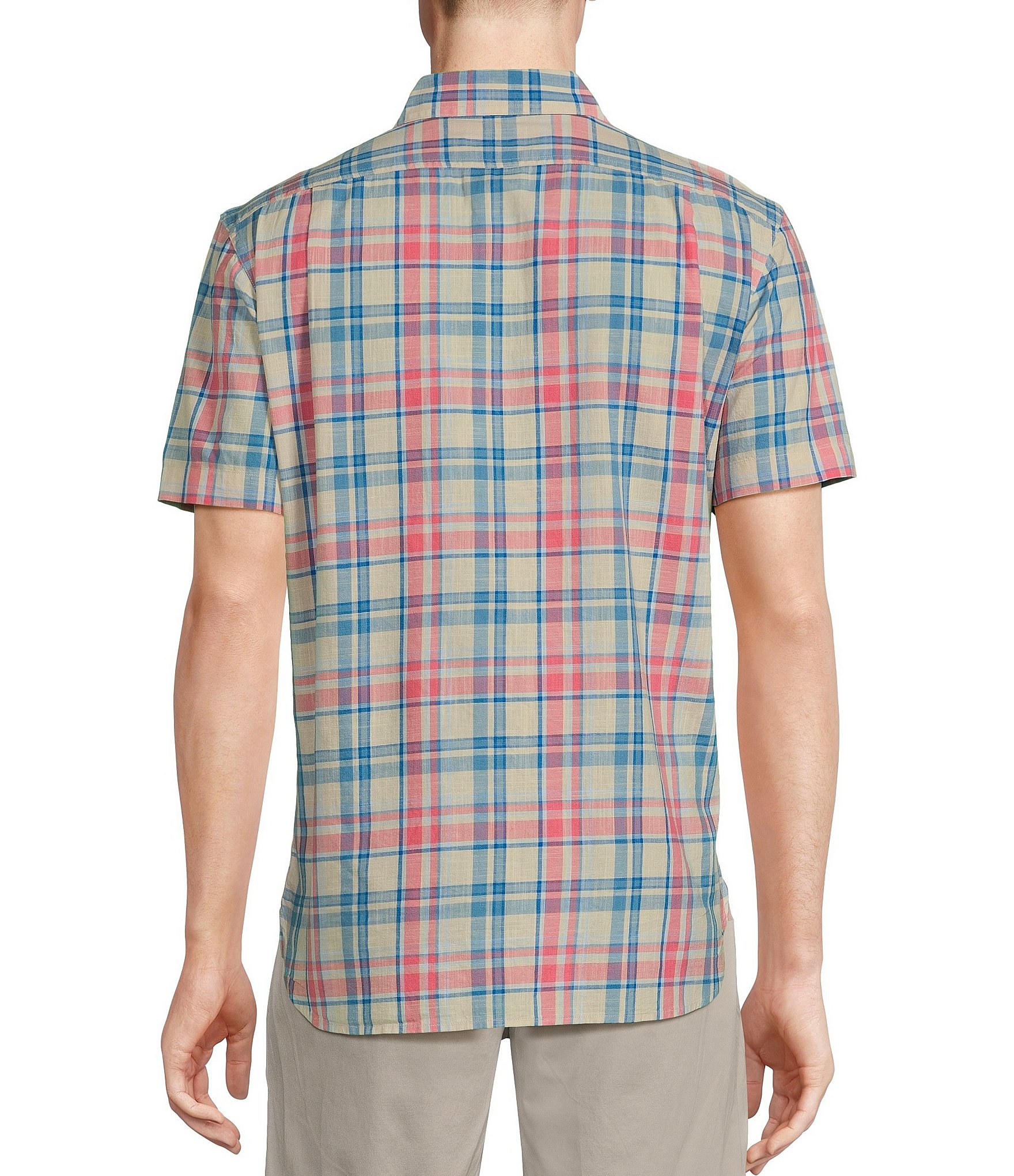 Cremieux Blue Label Plaid Chambray Cotton Short Sleeve Woven Shirt