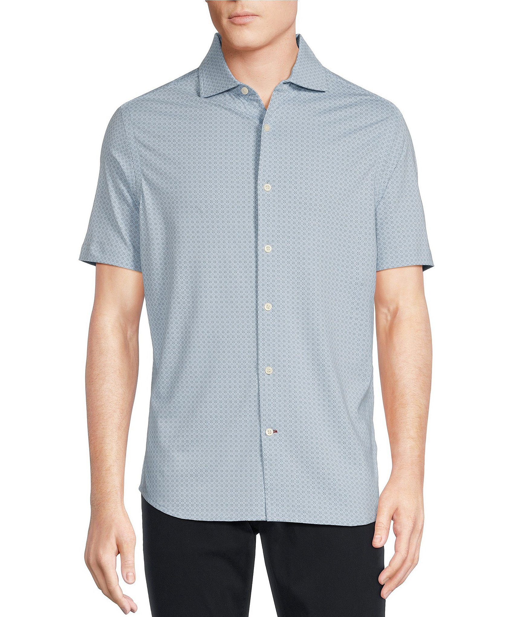 Cremieux Blue Label Micro-Print Spread Collar Short Sleeve Jersey ...