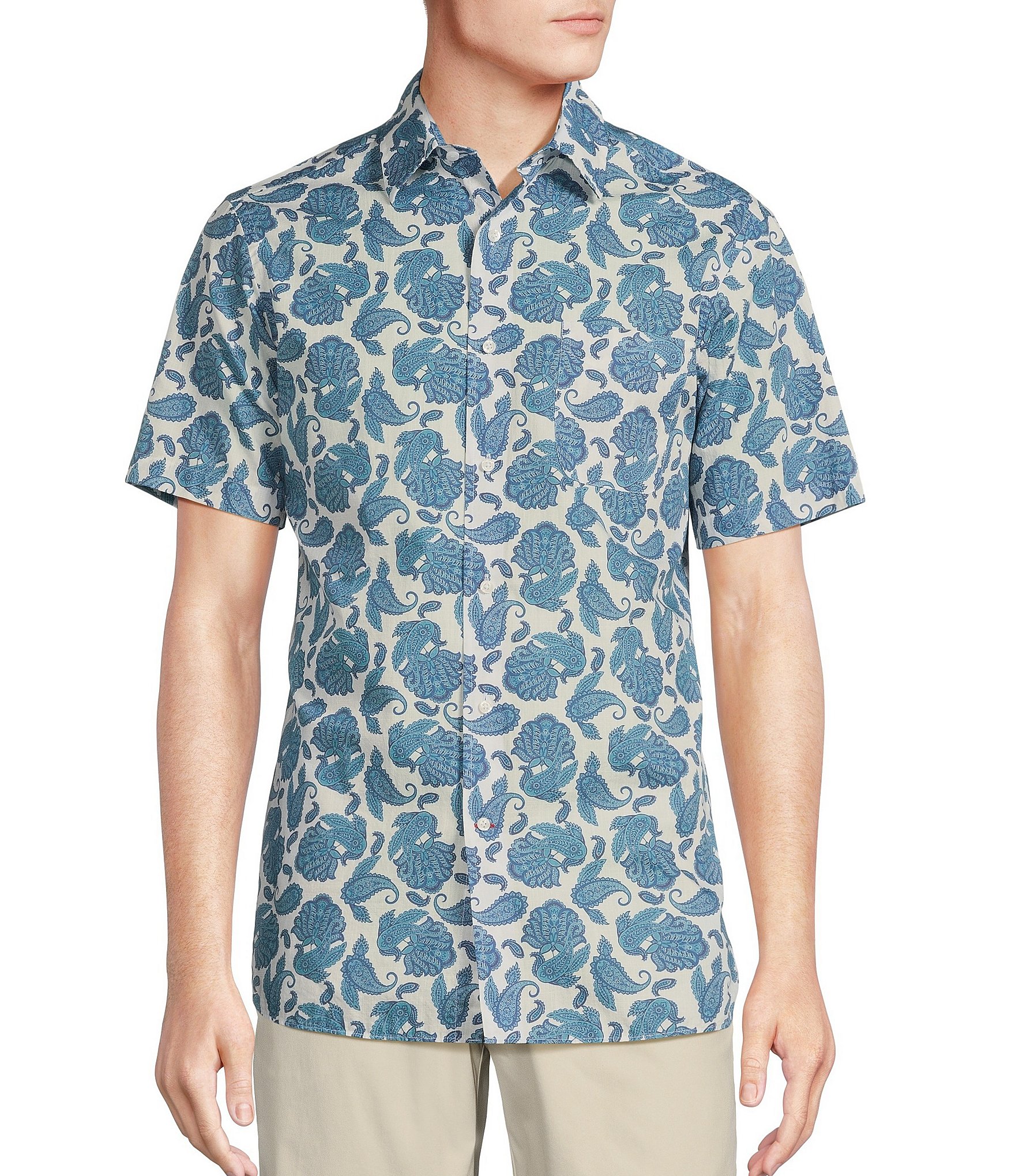 Cremieux Blue Label Floral Paisley Slub Poplin Print Short Sleeve Woven Shirt