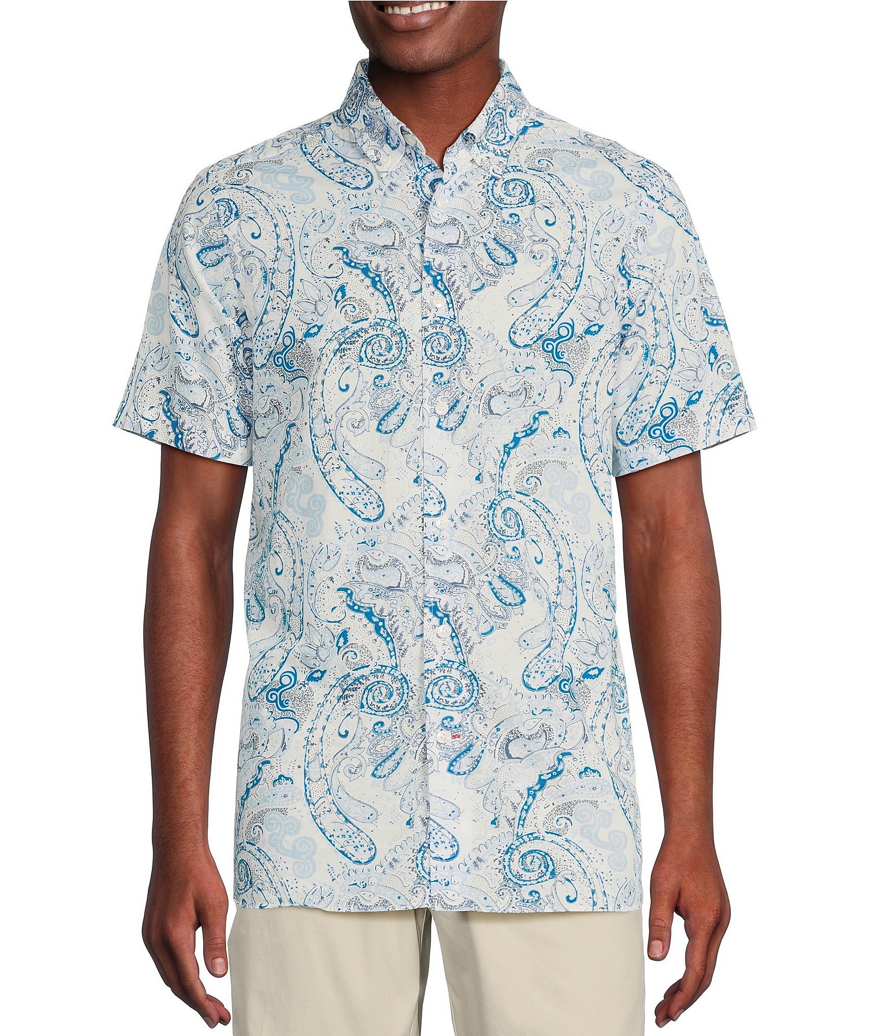 Cremieux Blue Label Paisley Slub Poplin Print Short Sleeve Woven Shirt