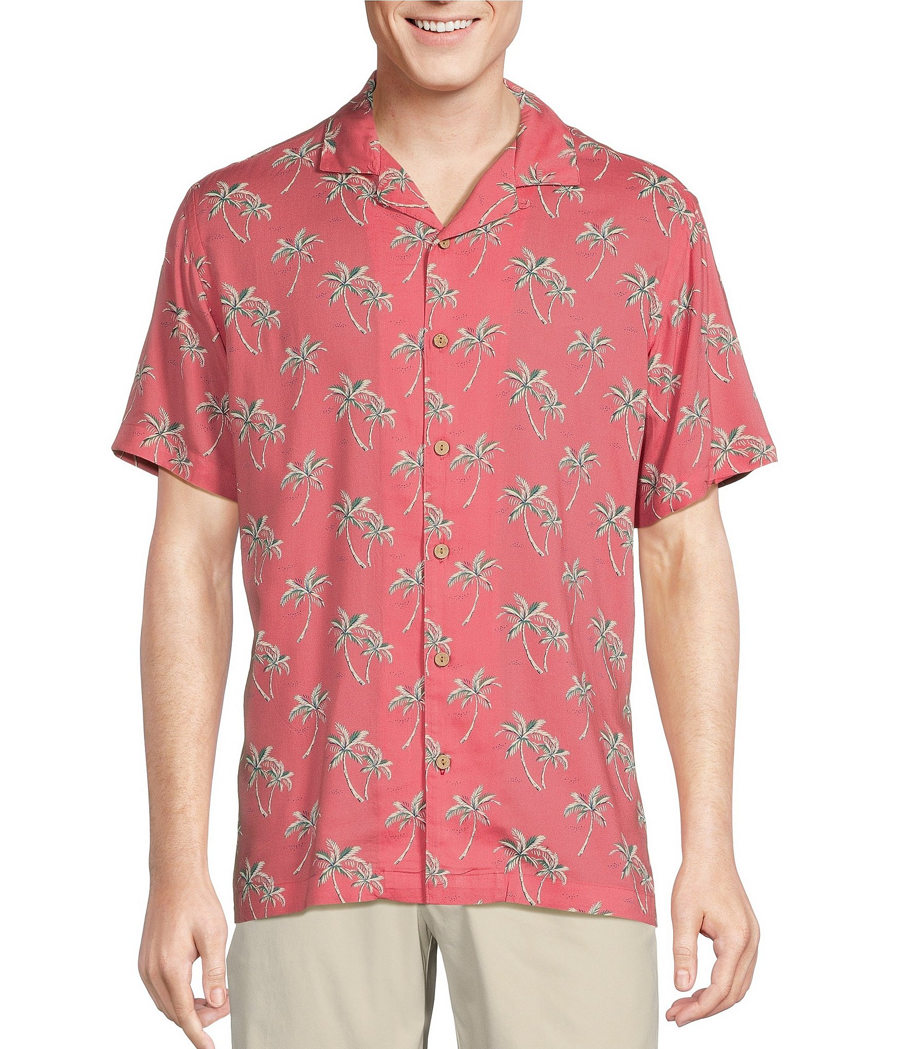 Cremieux Blue Label Palm Tree Printed Rayon Short Sleeve Woven Camp ...