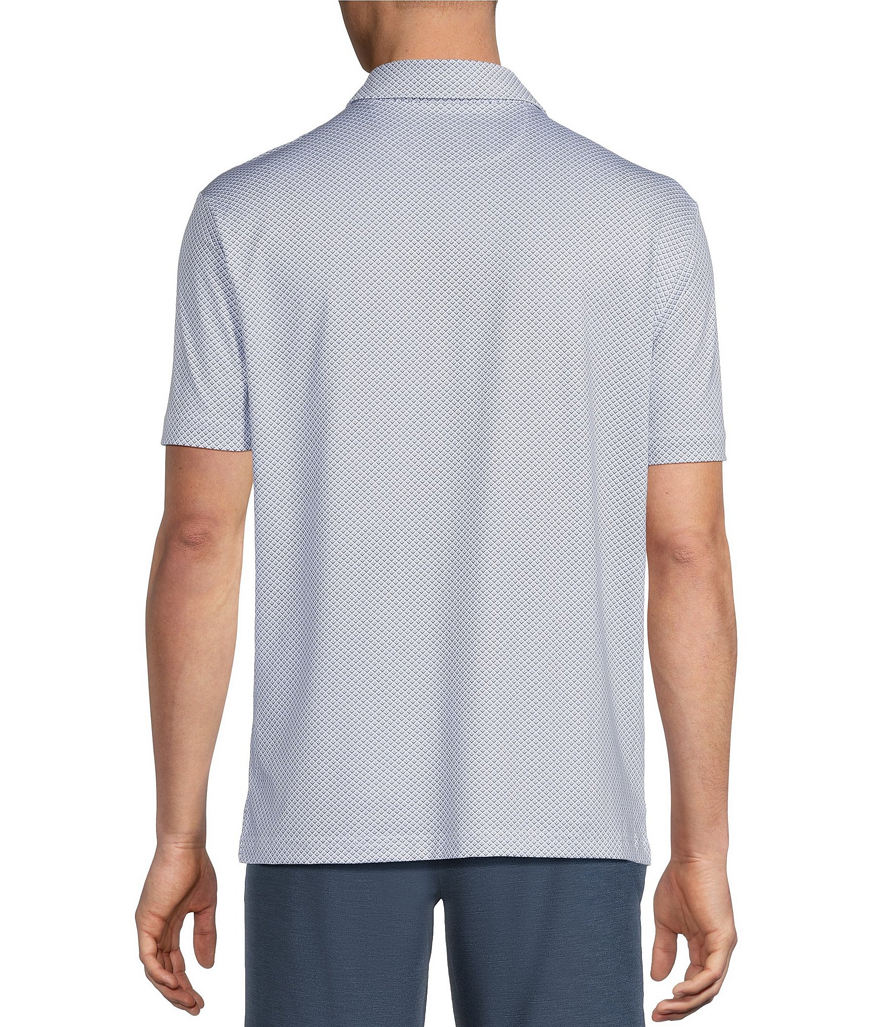 Cremieux Blue Label Performance Short Sleeve Hidden Button Down Interlaying Diamond Geometric Knit Shirt