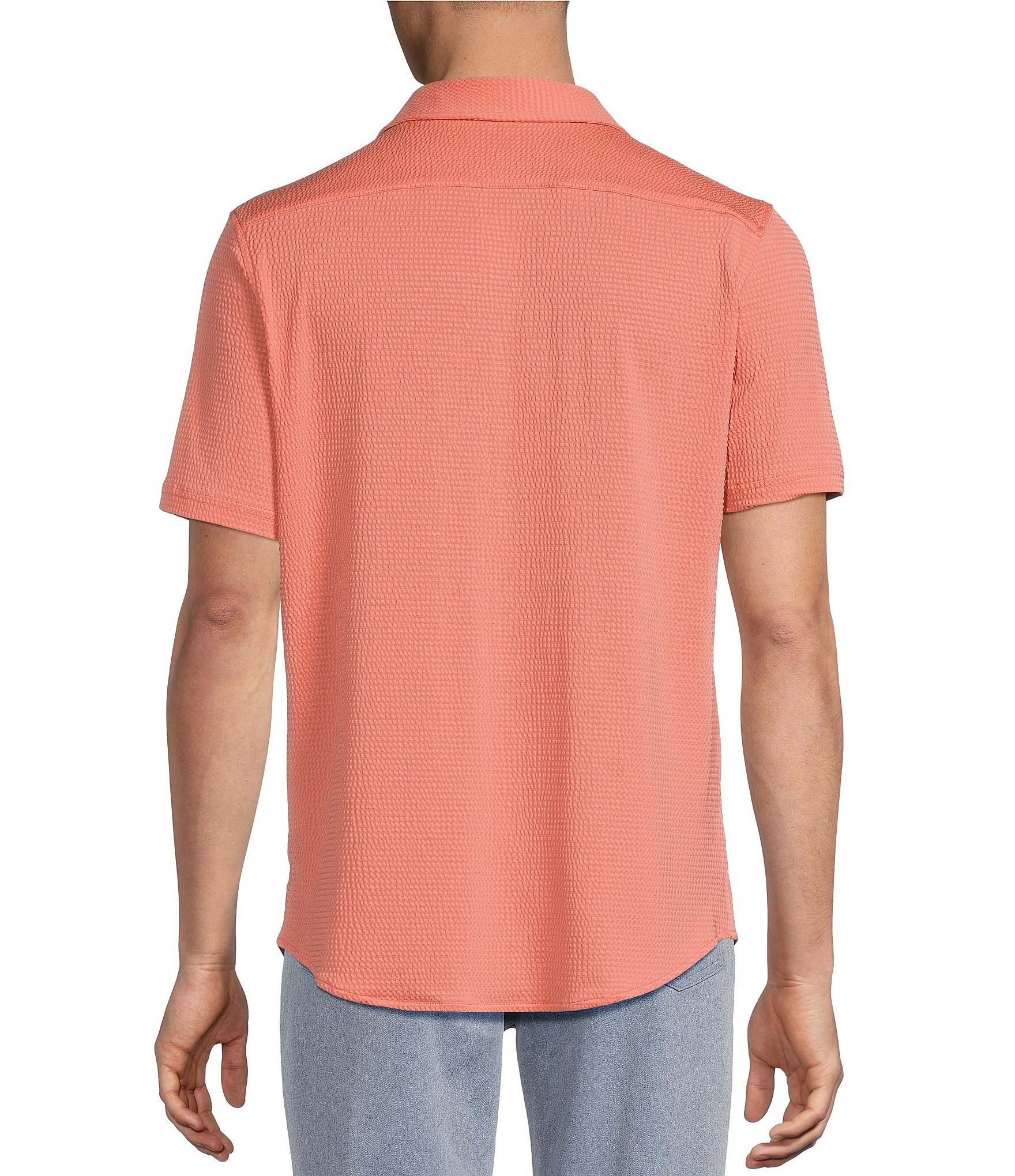 Cremieux Blue Label Performance Solid Seersucker Short Sleeve Coat Front Shirt