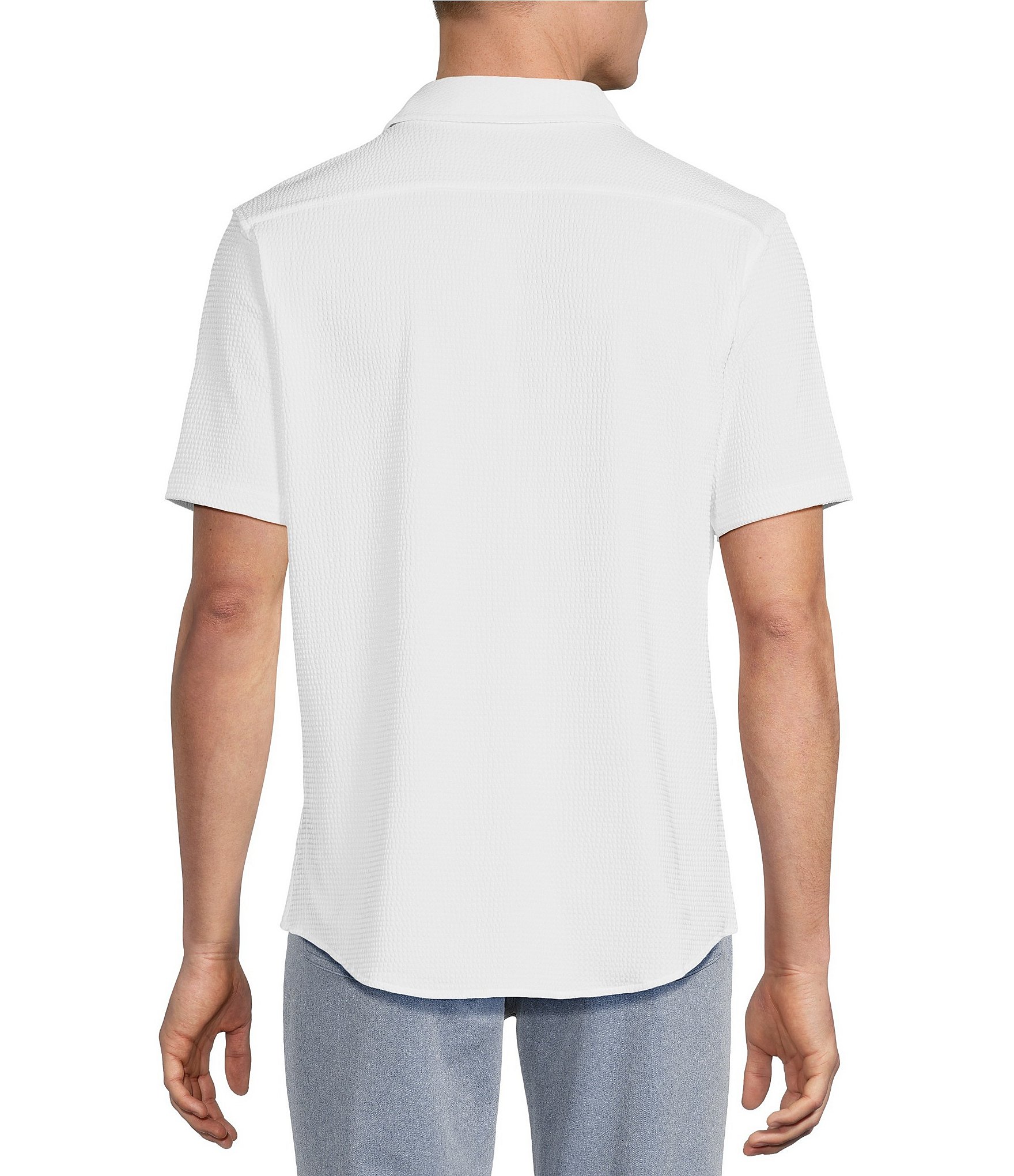 Cremieux Blue Label Performance Solid Seersucker Short Sleeve Coat Front Shirt