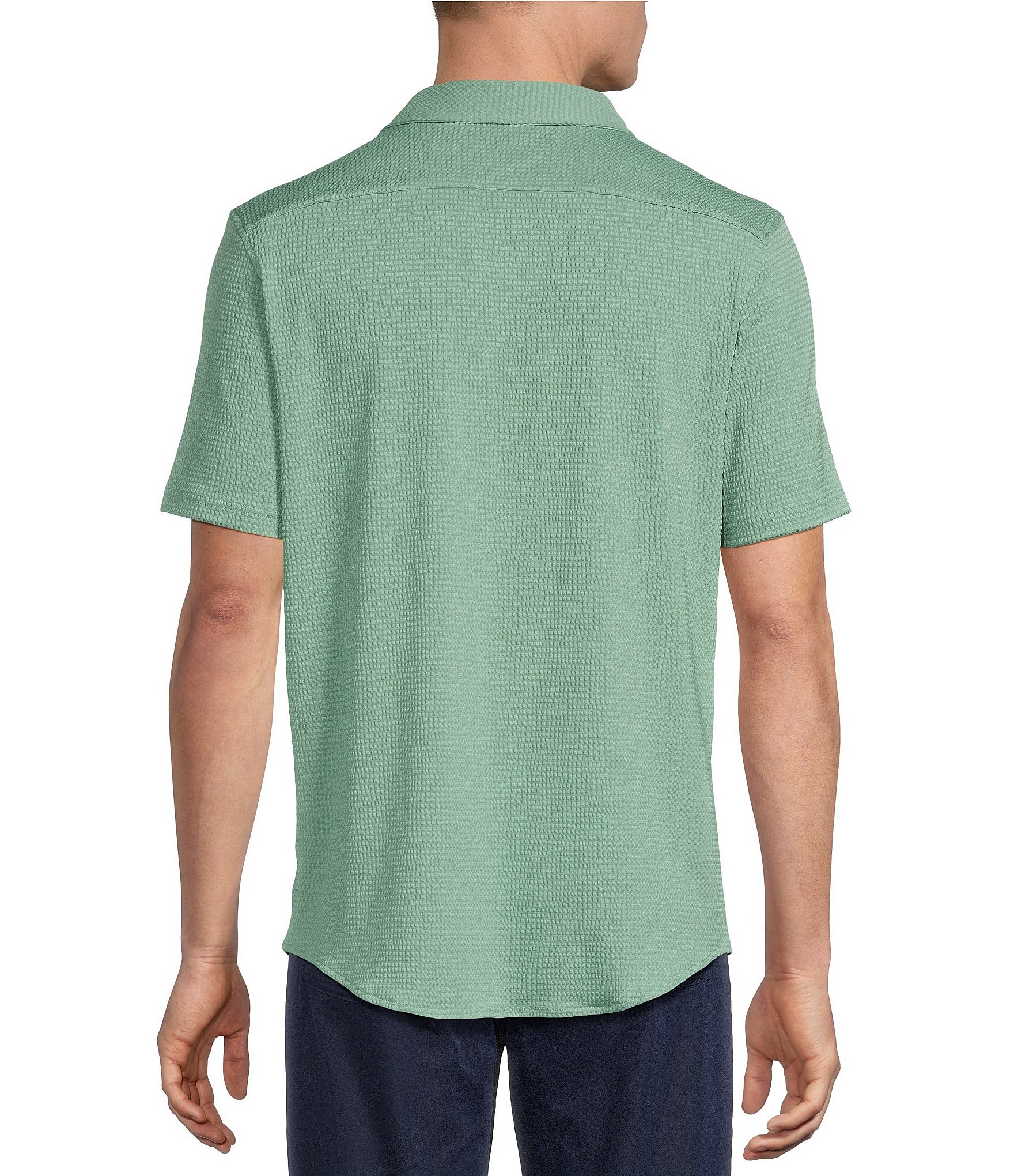Cremieux Blue Label Performance Solid Seersucker Short Sleeve Coat Front Shirt