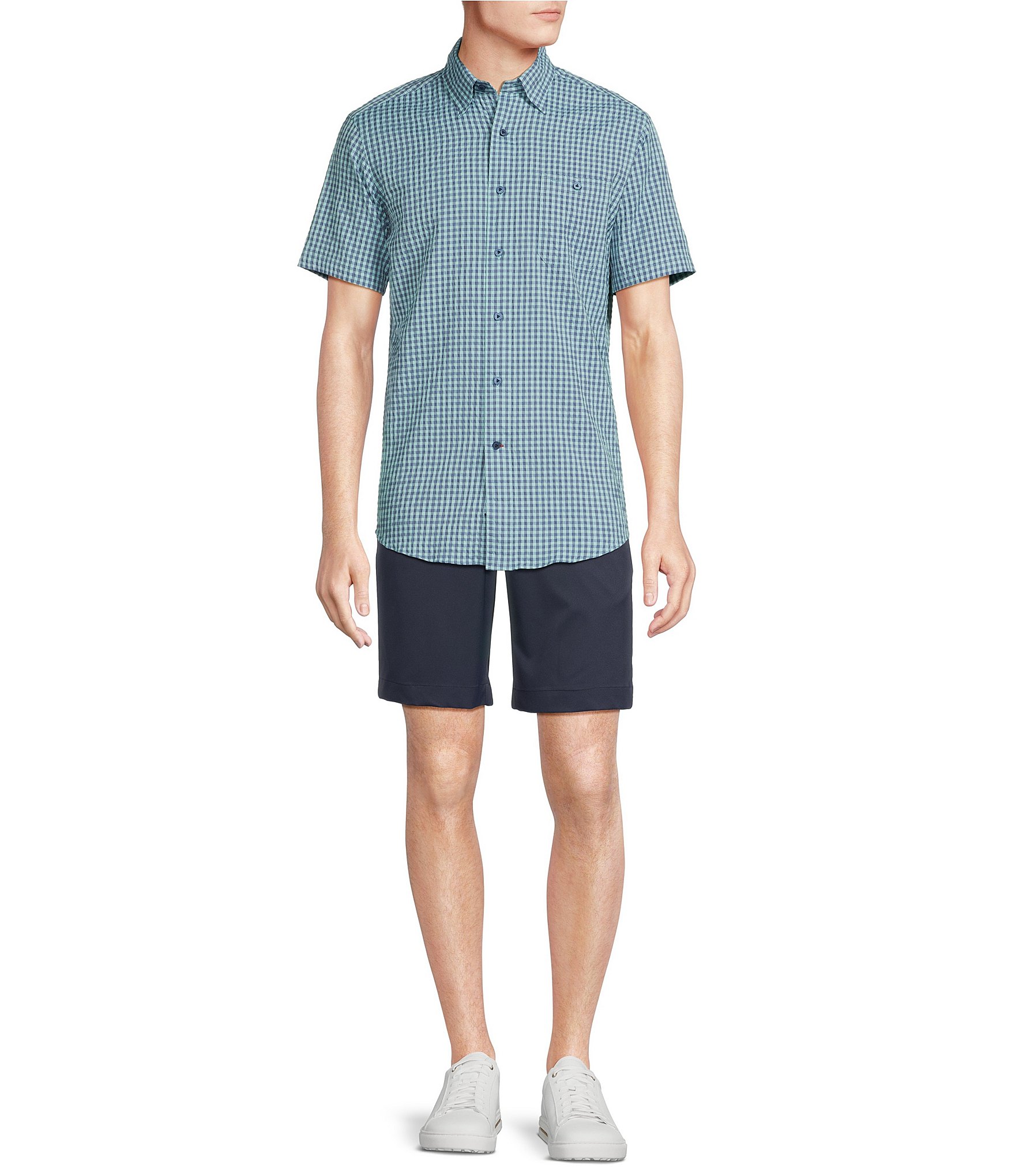 Cremieux Blue Label Performance Stretch Check Seersucker Short Sleeve Woven Shirt