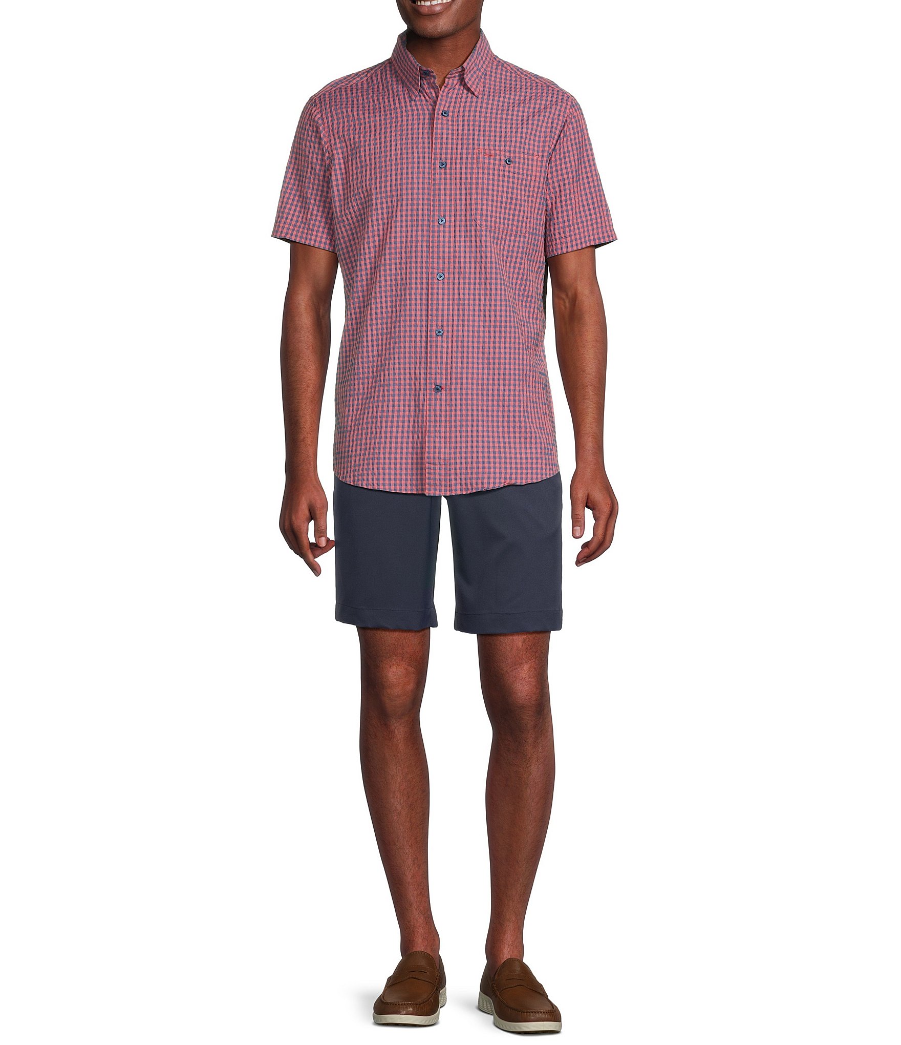 Cremieux Blue Label Performance Stretch Check Seersucker Short Sleeve Woven Shirt