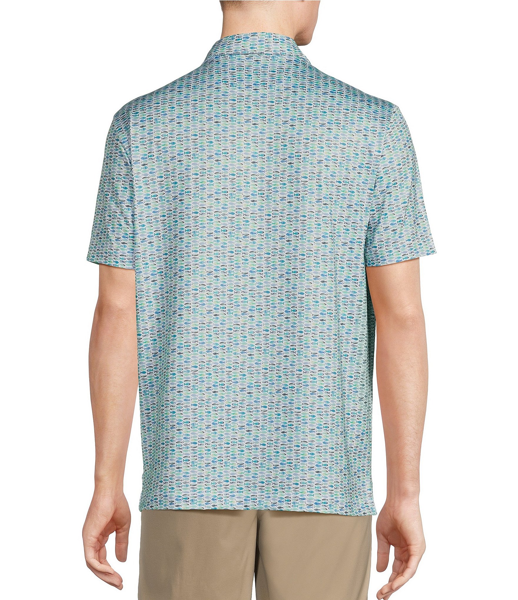 Cremieux Blue Label Performance Stretch Fish Print Short Sleeve Polo Shirt