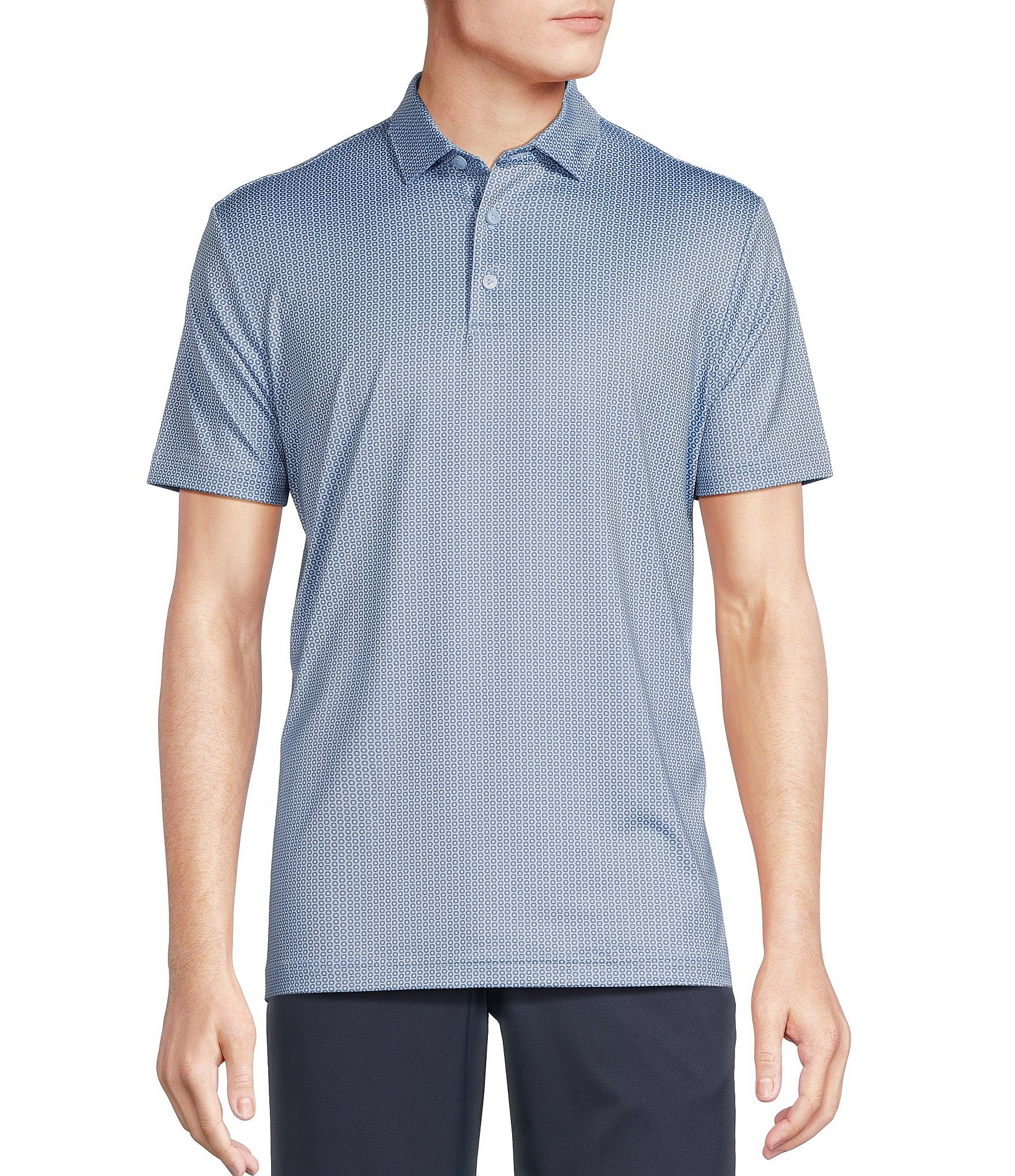 Cremieux Blue Label Performance Stretch Geometric Print Short Sleeve Polo Shirt