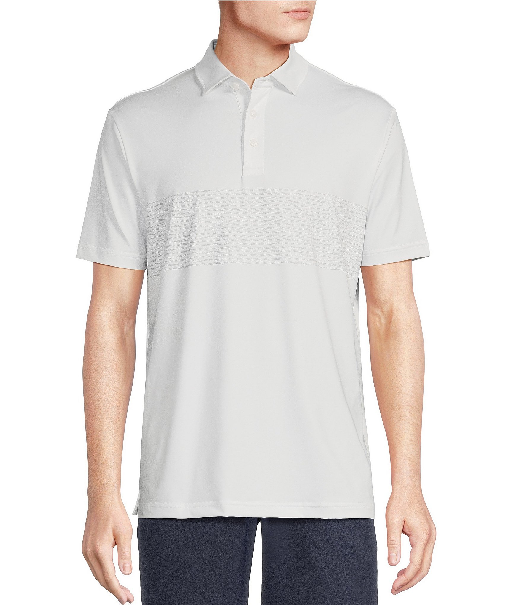 Cremieux Blue Label Performance Stretch Jacquard Chest Striped Short Sleeve Polo Shirt