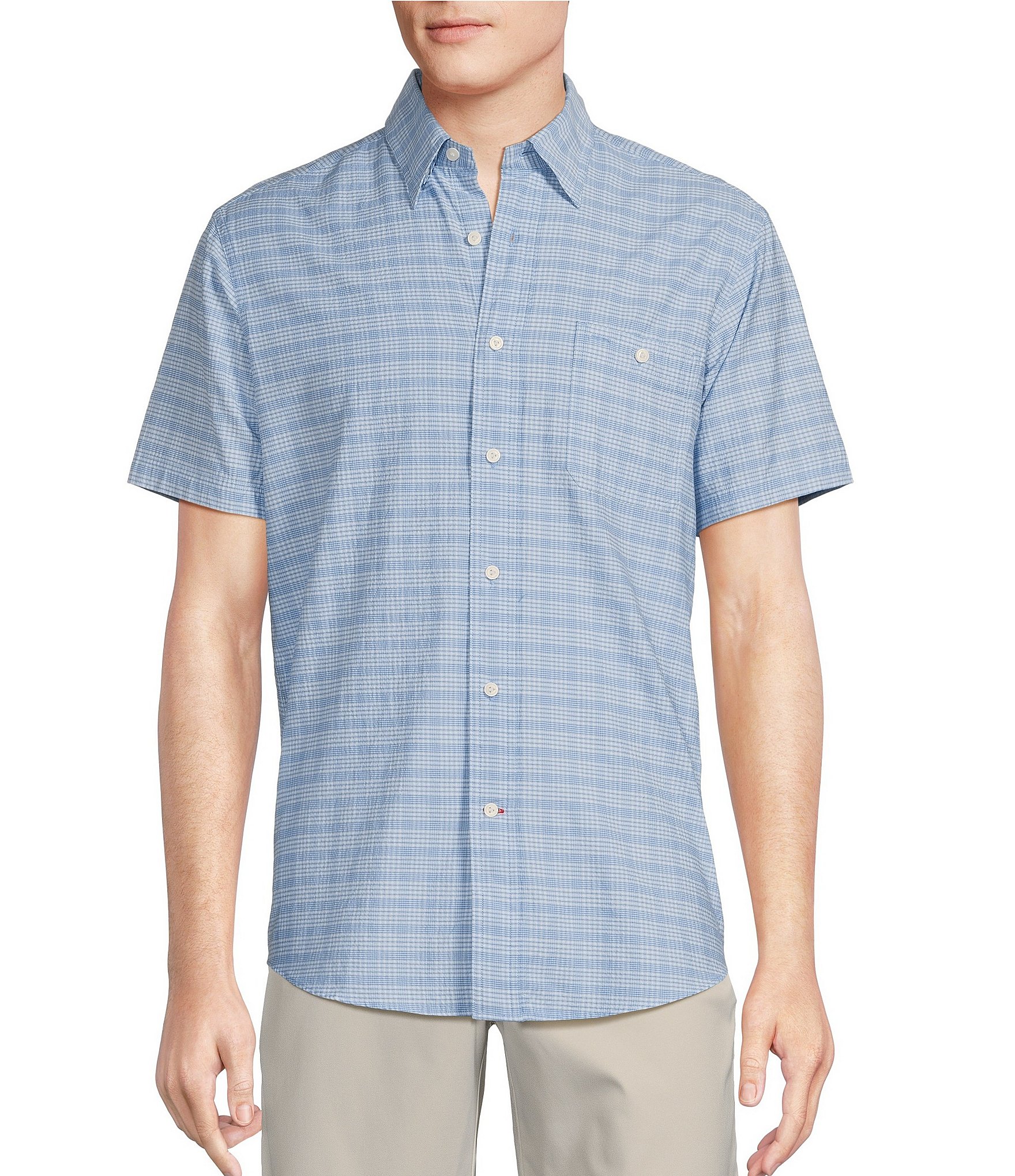 Cremieux Blue Label Performance Stretch Plaid Seersucker Short Sleeve Woven Shirt