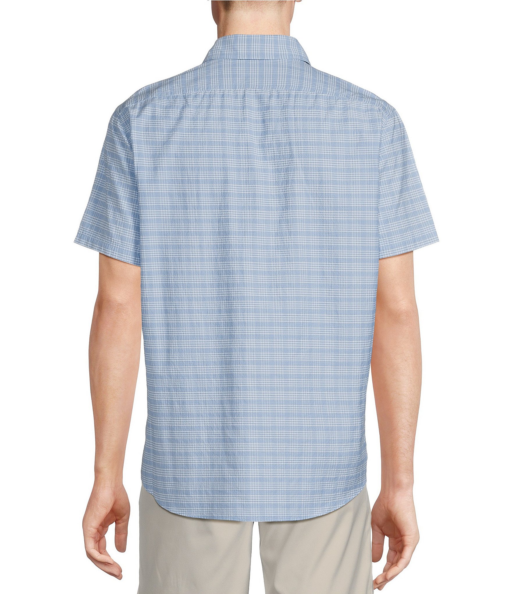 Cremieux Blue Label Performance Stretch Plaid Seersucker Short Sleeve Woven Shirt