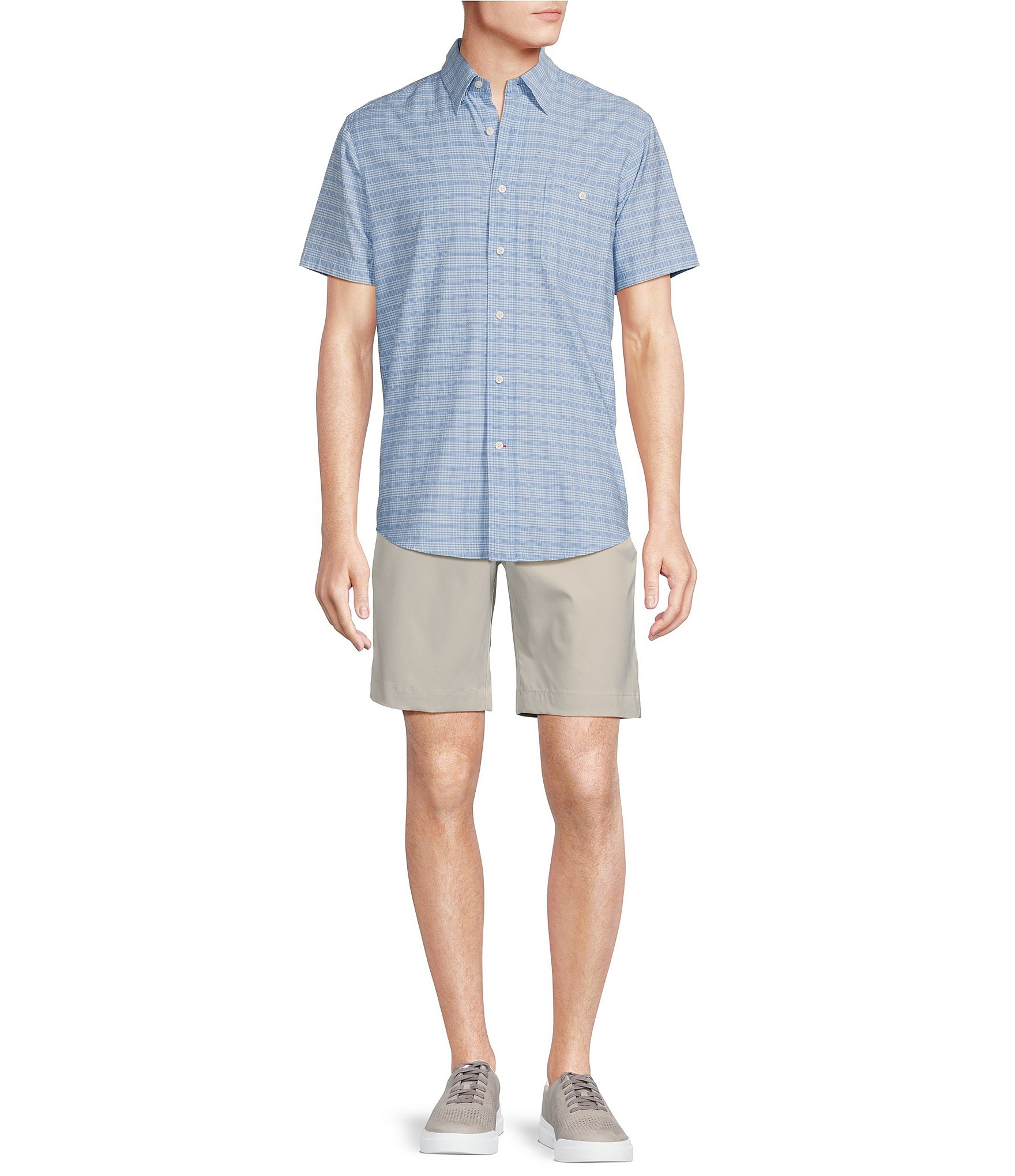 Cremieux Blue Label Performance Stretch Plaid Seersucker Short Sleeve Woven Shirt