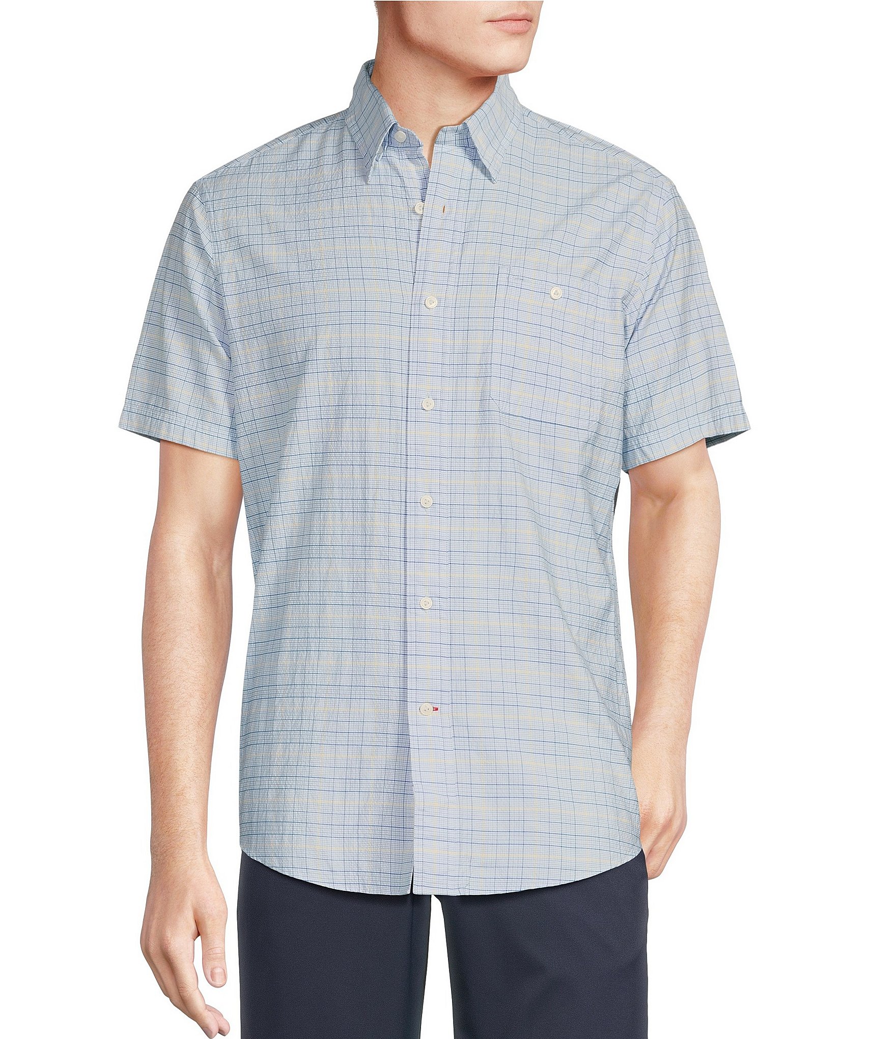 Cremieux Blue Label Performance Stretch Plaid Seersucker Short Sleeve Woven Shirt